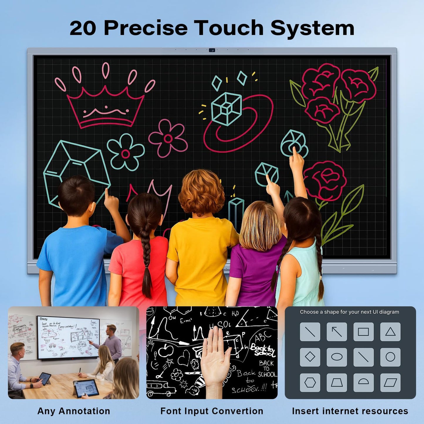 OmninexHub 65" Smart Board, Interactive Whiteboard, 4K UHD Touch Screen Digital Board, Digital Electronic Smartboard with Dual System, for Classroom,Office & Conference Rooms (Wall Mount Included)