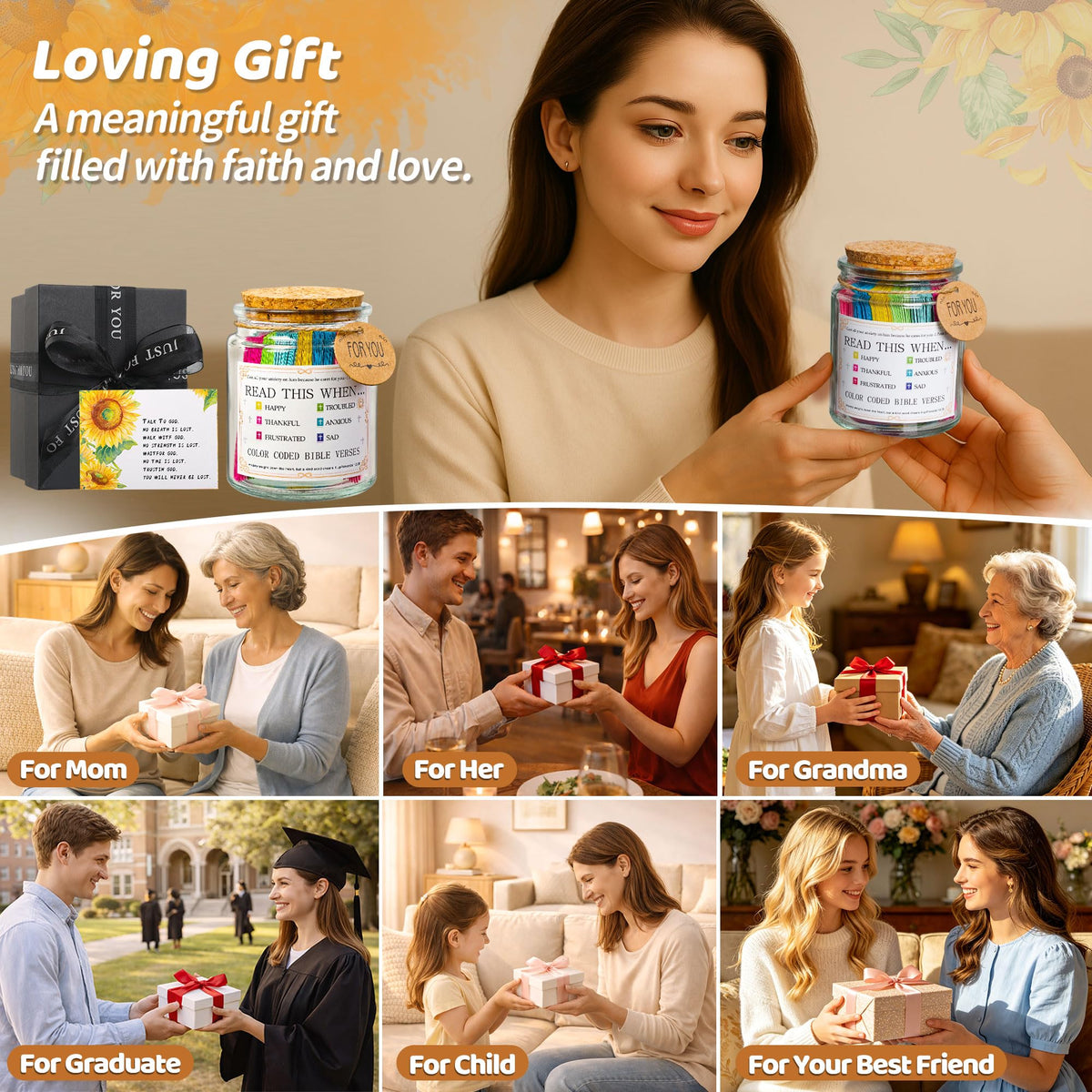 Bible Verse Jar, Read Me When Bible Verses Jar For Daily Encouragement, Inspirational Prayer & Reflection,Graduation Gift for Her,Gifts for Mom from Daughter Son, Christian Gifts for Women