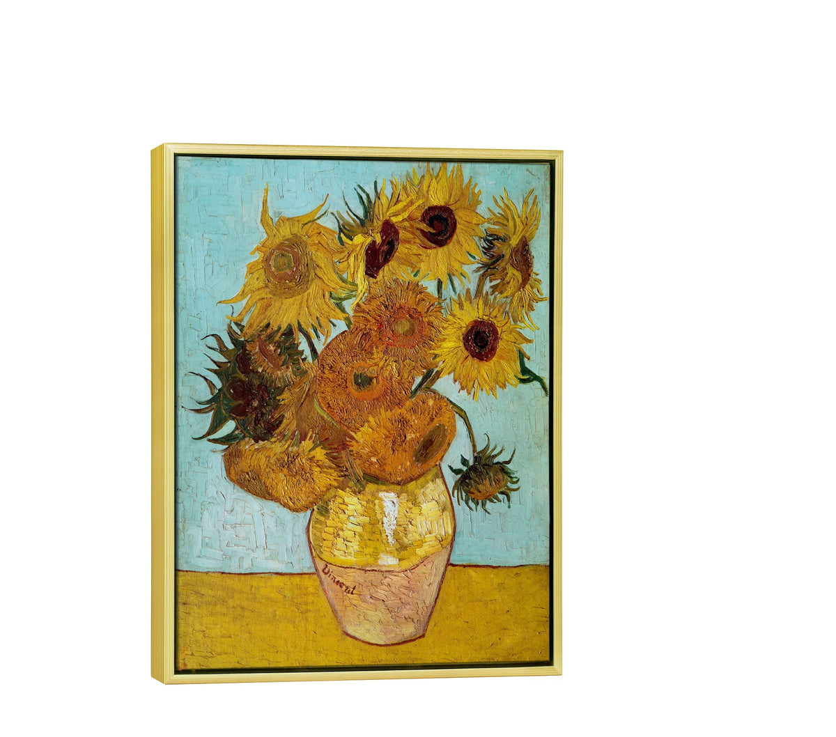 Wieco Art Framed Wall Art Canvas Prints of Sunflower by Vincent Van Gogh Paintings Reproduction Abstract Wall Decorations for Living Room Golden Frame