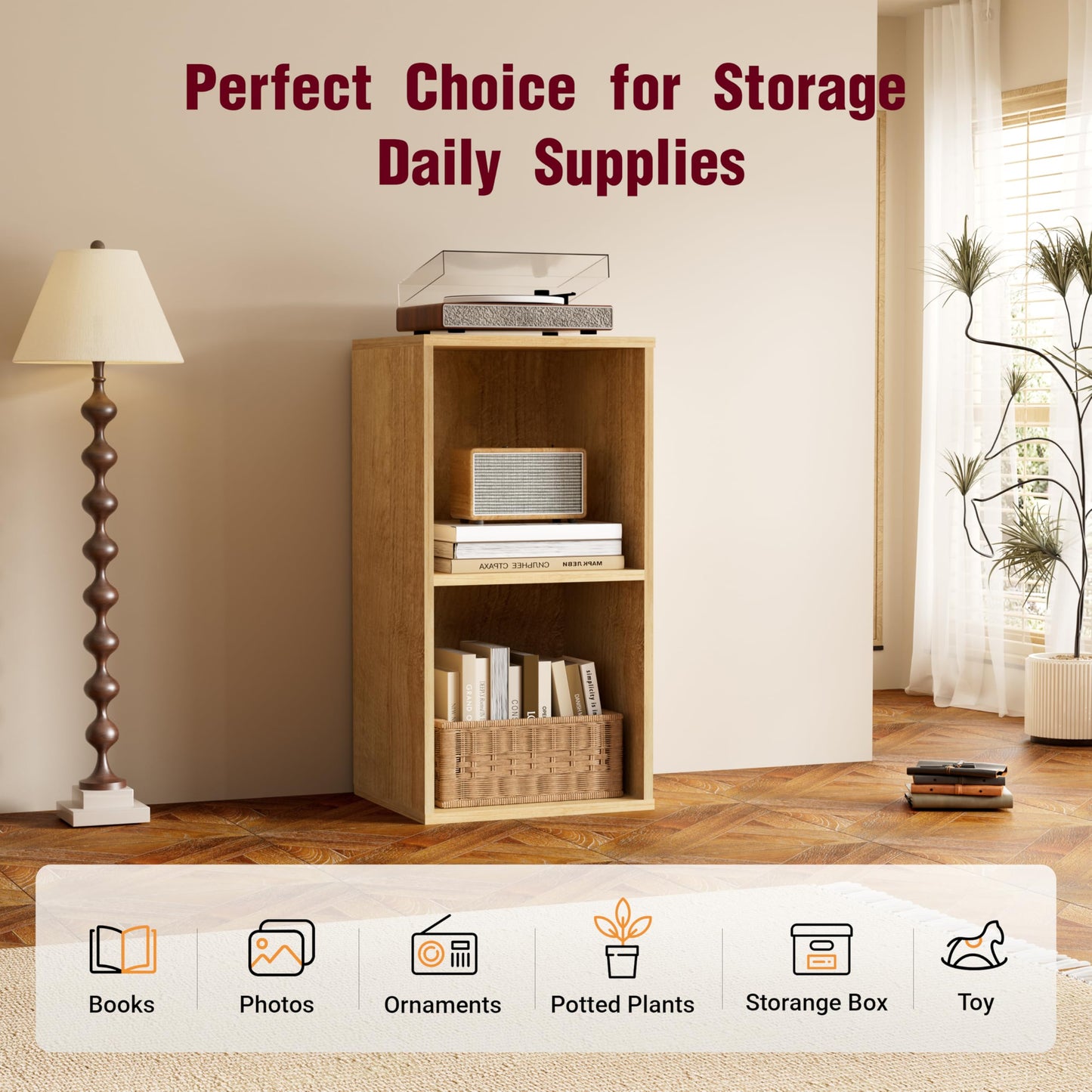 Nestwise Book Shelf, Wooden Cube Storage Organizer with 11" Open Cubes, Stackable Modular Bookcase for Room Divider Storage, 2 Tier Bookshelf for Living Room, Bedroom, Office (Oak, 2-Cube)