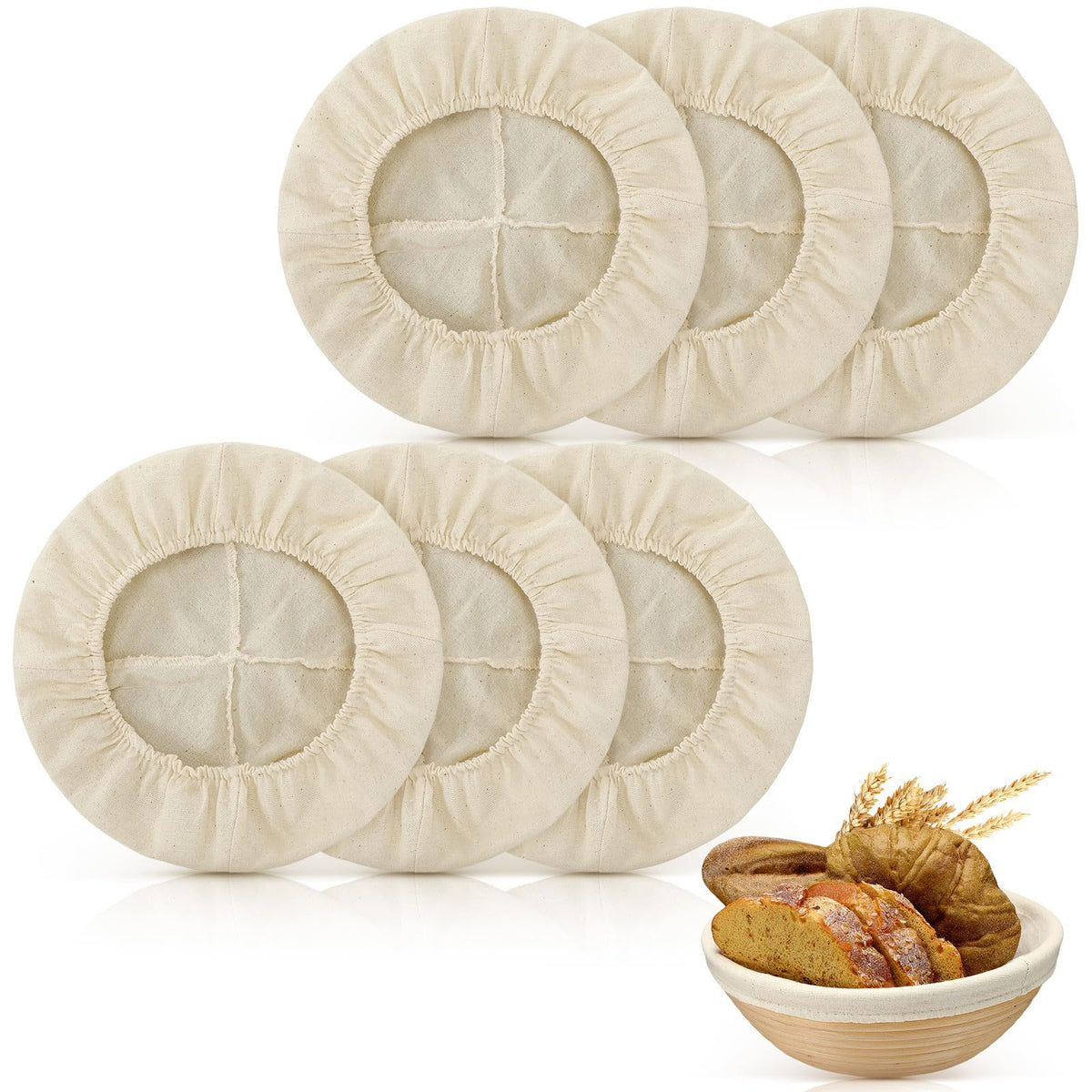 Boao 6 Pieces Bread Banneton Proofing Basket Liner Cloth Cover Natural Rattan Baking Dough Banneton Proofing Sourdough Basket Cloth Liner Bread Baking Supplies (Round,10 Inch)