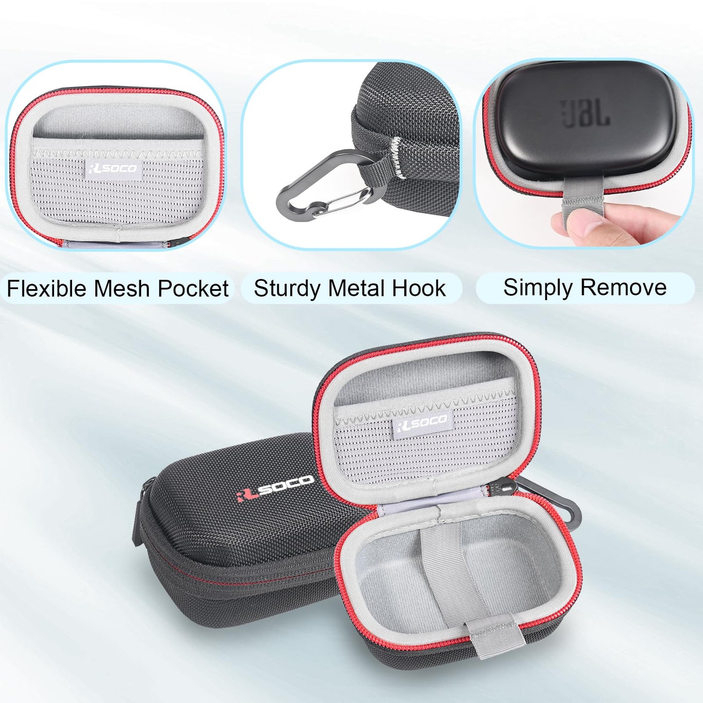 RLSOCO Hard Case for JBL Endurance Peak 3 Dust and Water Proof (IP68) True Wireless Active Earbuds | Storage Pouch with Sturdy Metal Hook | Compact Design with YKK Zipper (Case Only)