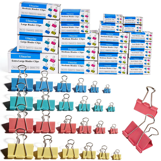 Ufmarine 300 Pcs Binder Clips Assorted Sizes Colored, Extra Large, Large, Medium, Small, XS, Mini, Paper Clips Office Supply