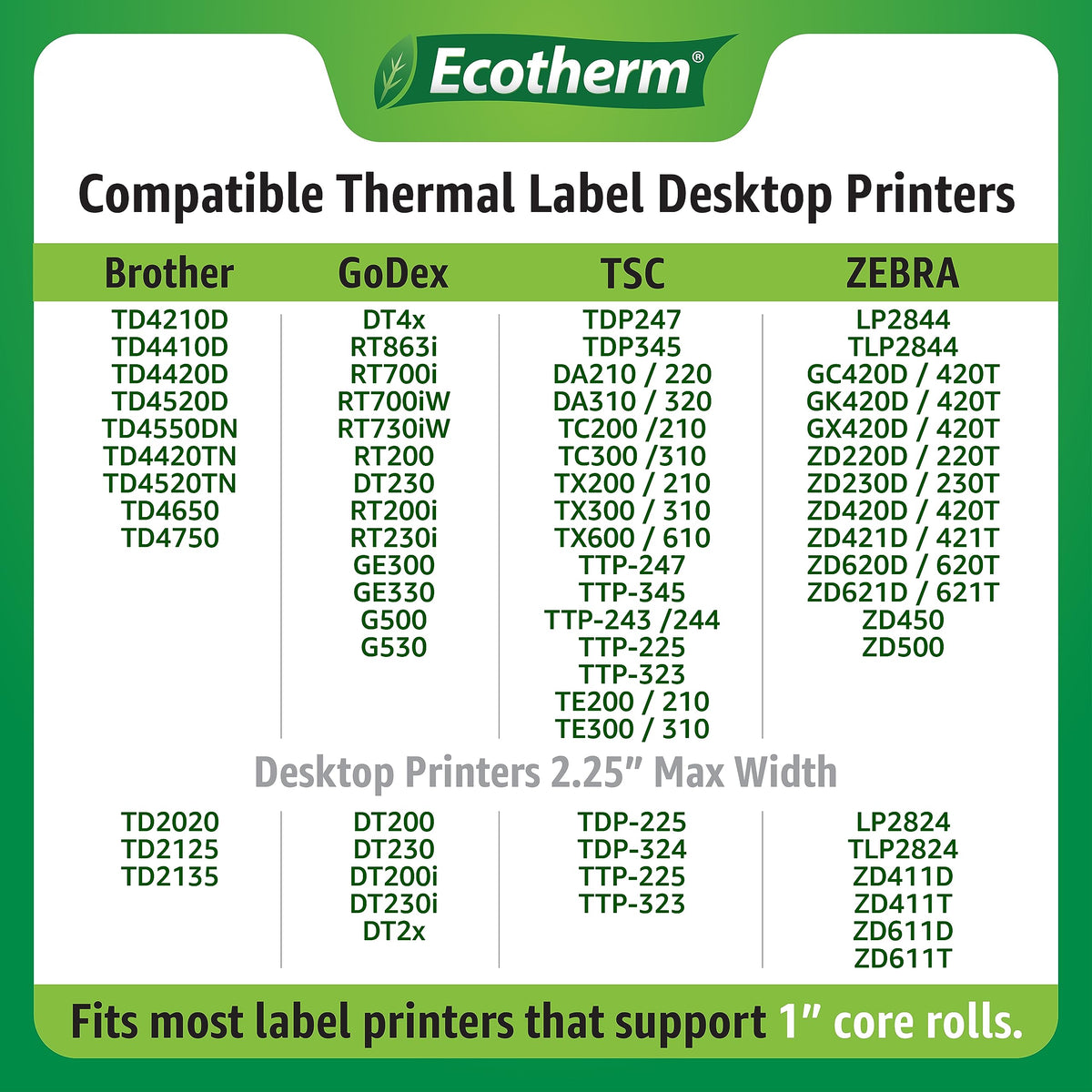 3" x 1" Thermal Labels | 4 Rolls | 5240 Labels | fits Zebra, Munbyn, Rollo, Godex, Arkscan, iDPRT, Offnova Thermal Label Printers and More | Blank White Adhesive Stickers by Ecotherm