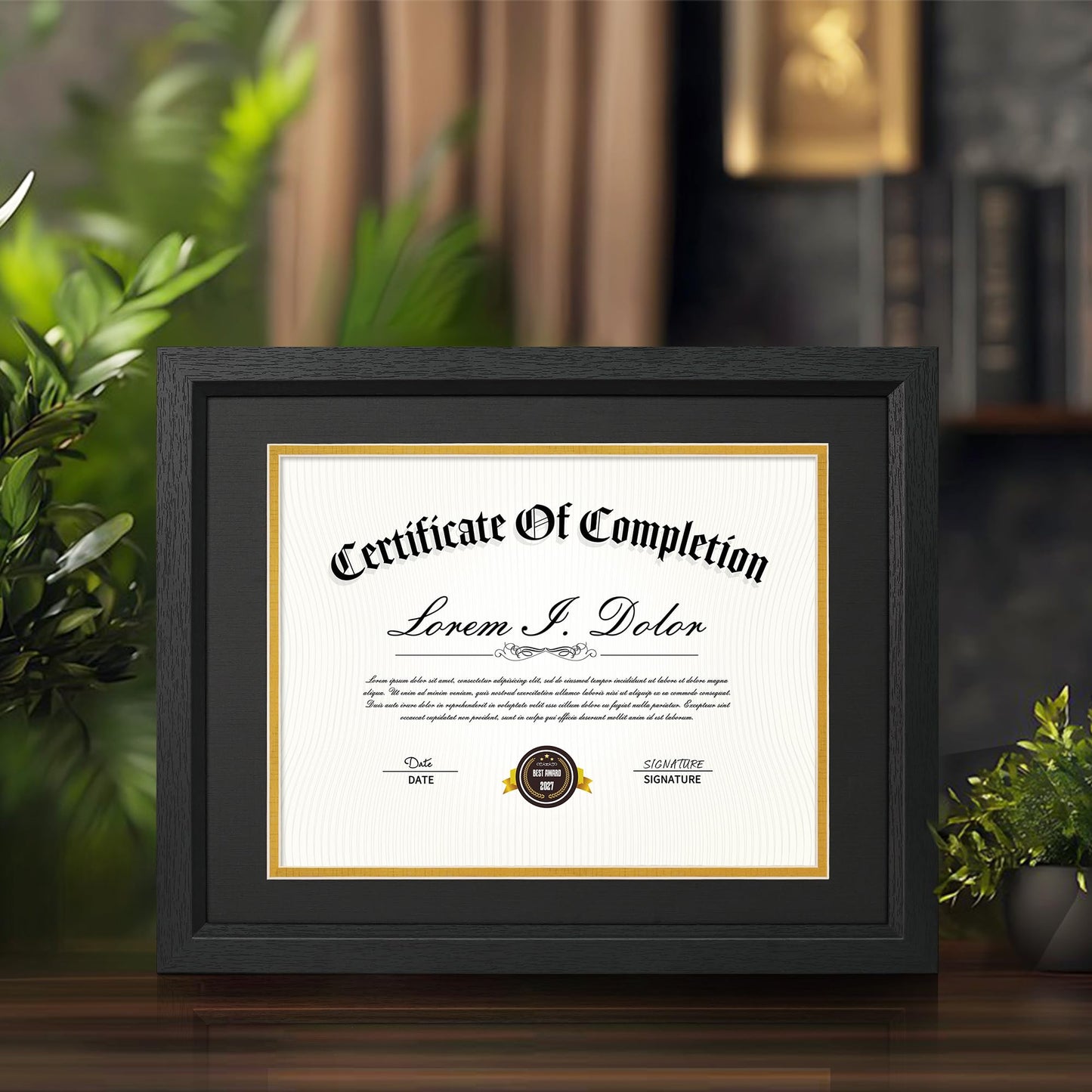 Decobility 8.5x11 Diploma Frame with Black Gold Double Mats, 11x14 Picture Frame Matted for 8.5 by 11 Document, Wall & Tabletop Display Certificate Frame with Tempered Real Glass, Black, Set of 2