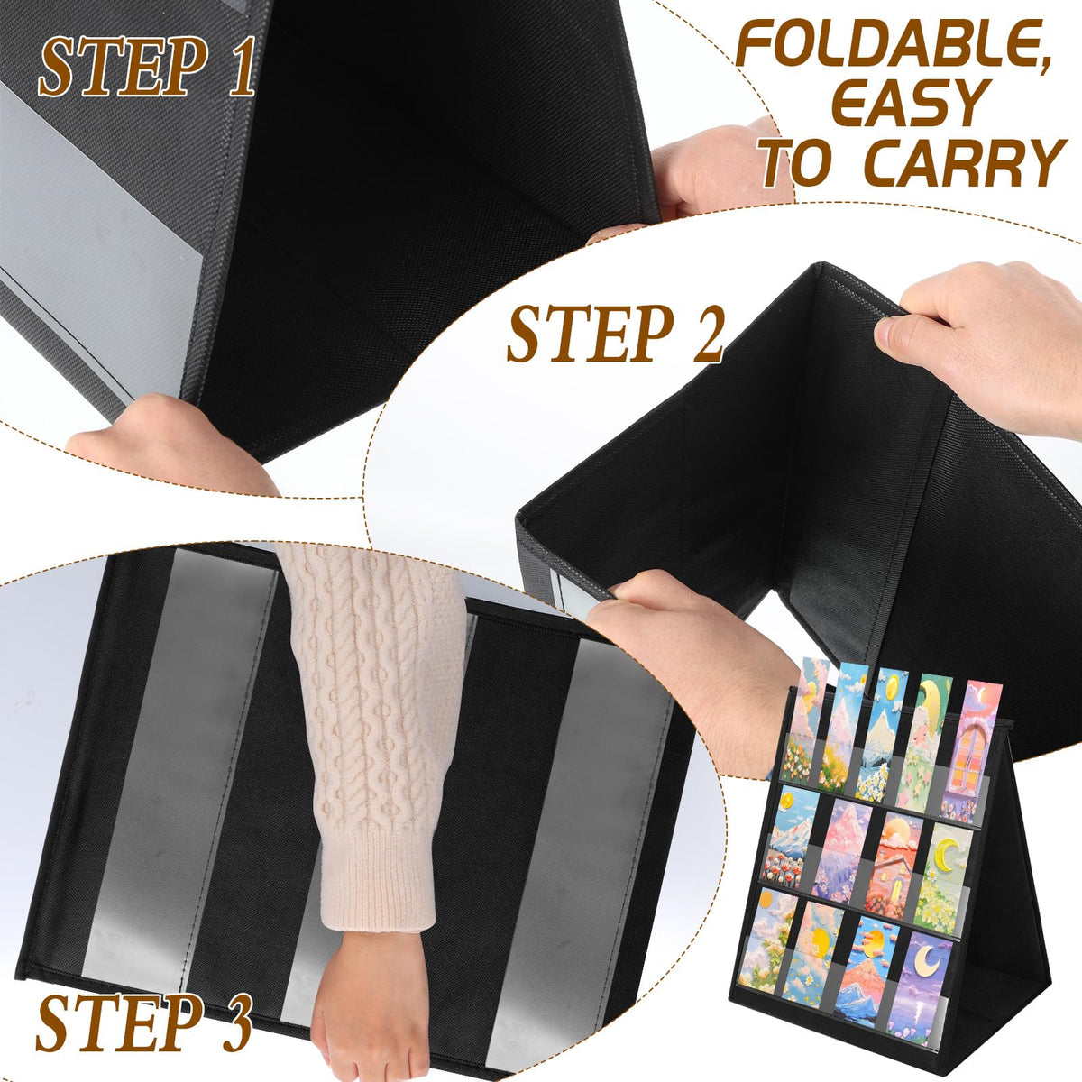 HFYZZ 2 Pack 3 Layers Double Sided Bookmark Display Stand, Portable Assembless Bookmark Holder for Vendor Events, Tabletop Pocket Chart for Business Vendor, Retail Store Shop, Classroom, Black