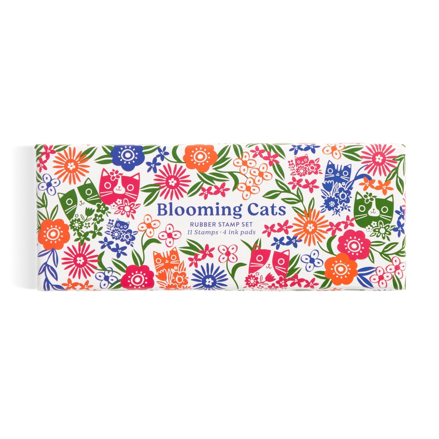 Galison Blooming Cats – Rubber Stamp Set Includes 4 Beautiful Colored Ink Pads and 11 Unique Cat Themed Wooden Stamp Blocks