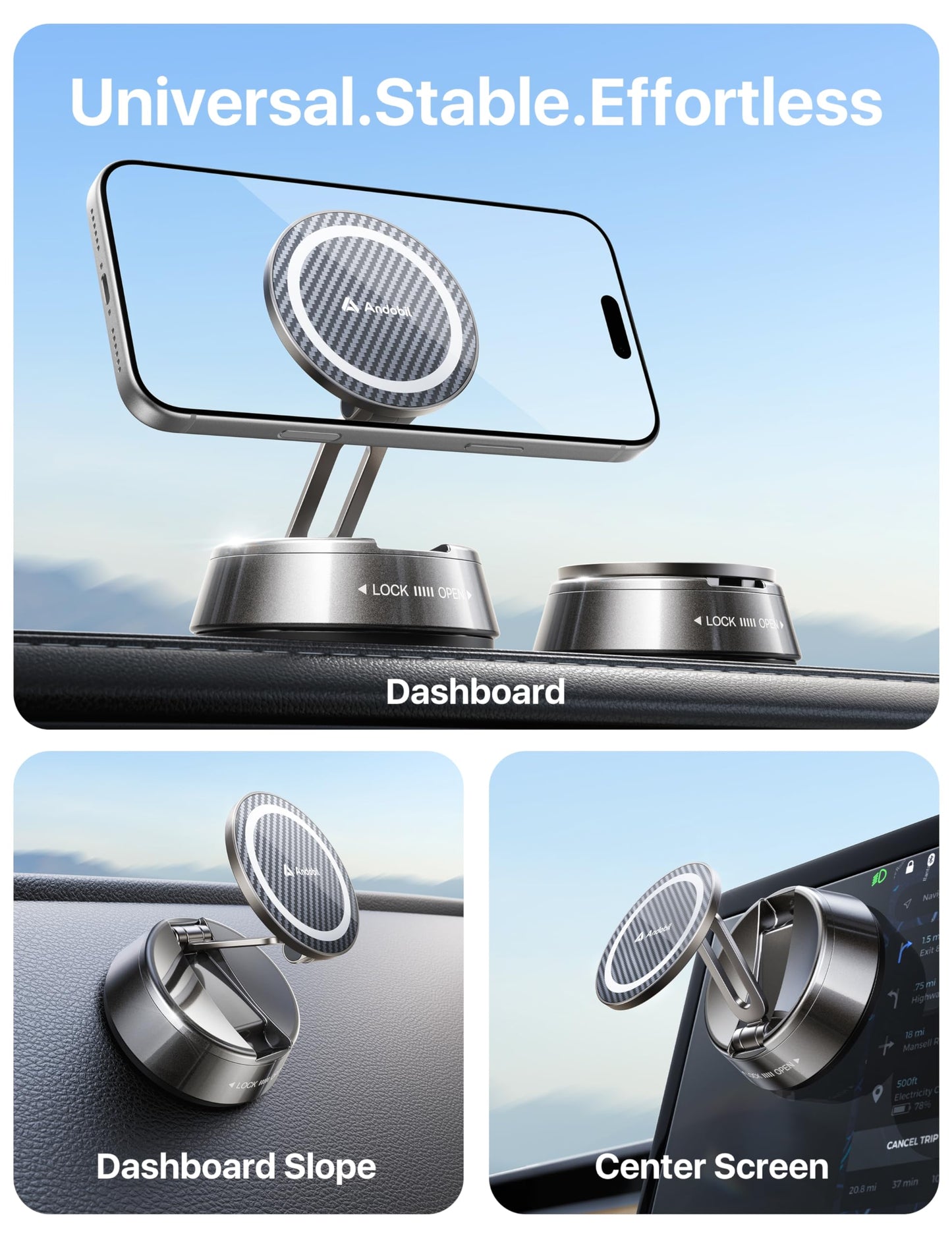 andobil 2026 Upgrade for Magsafe Car Mount [Strongest Suction & Magnet] Vacuum Magnetic Phone Holder for Car 360° Adjustable Car Cell Phone Holder Mount for iPhone 17 Pro Max 16/15/14/13/12