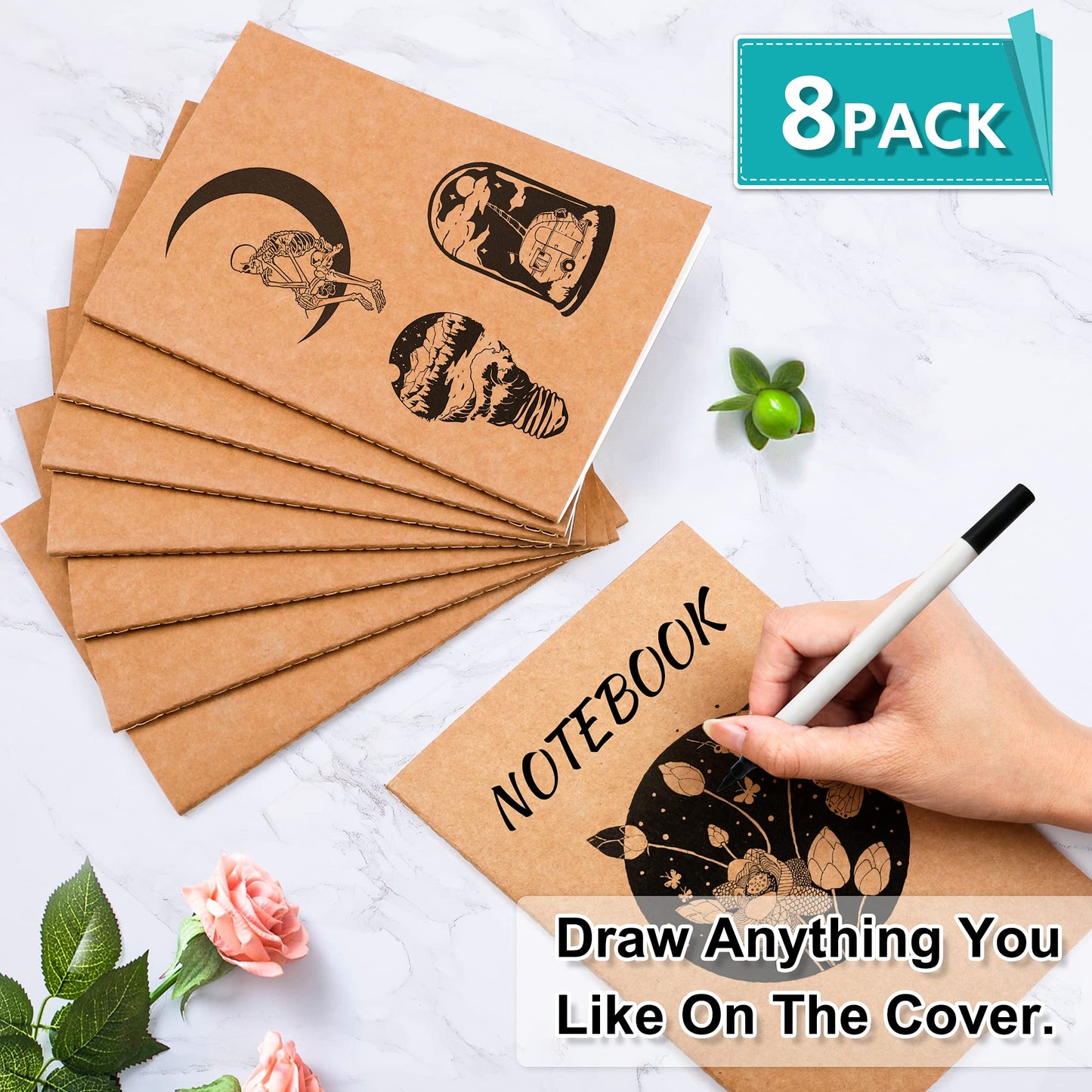 feela 8 Pack A5 Kraft Notebooks, 60 Lined Blank Pages Travel Journal Bulk, Soft Cover Notebooks for Women Girls Students, Making Plans Writing Memos Office School Supplies, 8.3 X 5.5 in