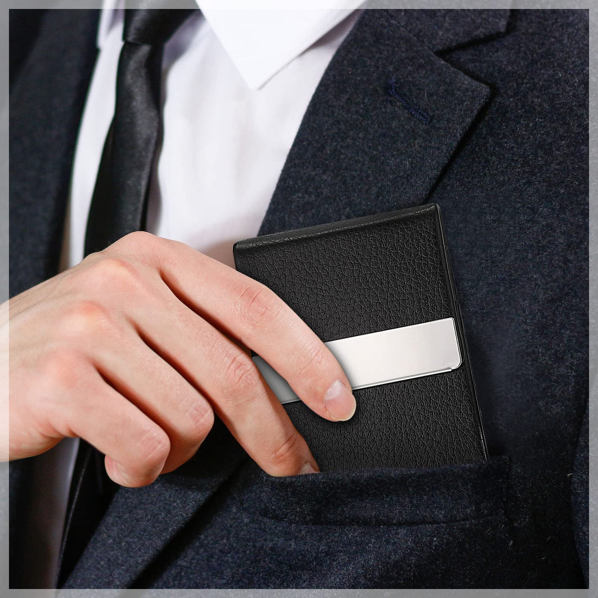 Yexiya 12 Pcs Leather Business Card Holder Case PU Leather Business Pocket Card Holders Wallet with Magnetic Closure for Men Women Office Gifts, Black