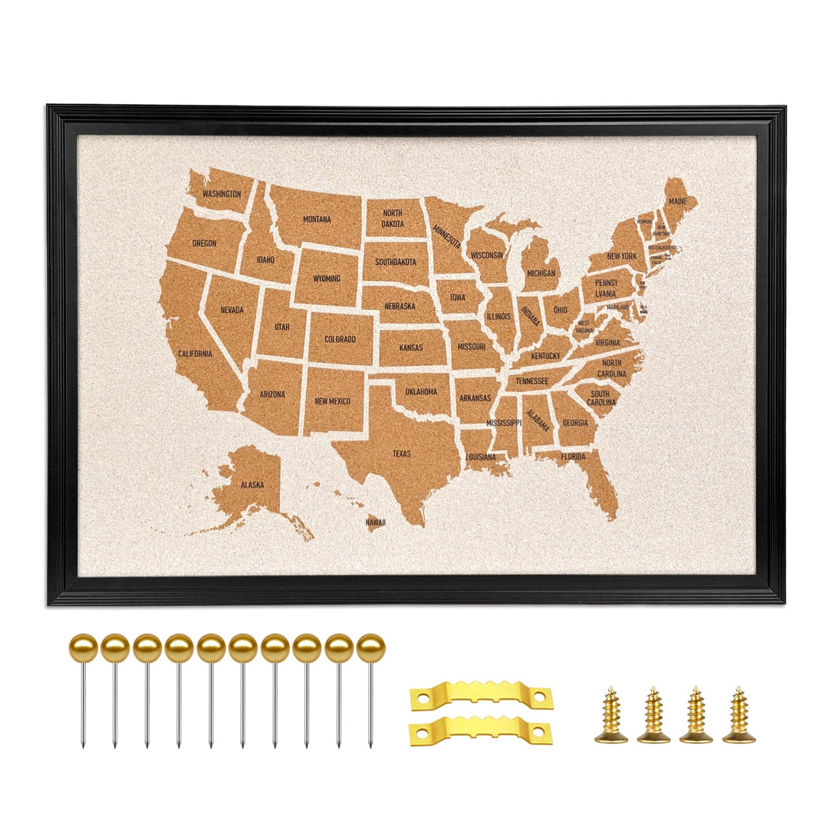 YCCYYCCY Wooden Frame Cork Board Map of The United State, 20" X 30" Bulletin Boards for Walls with 10 Pins, Travel Tracker Map for Office, School and Home (US-MAP,5075,D)