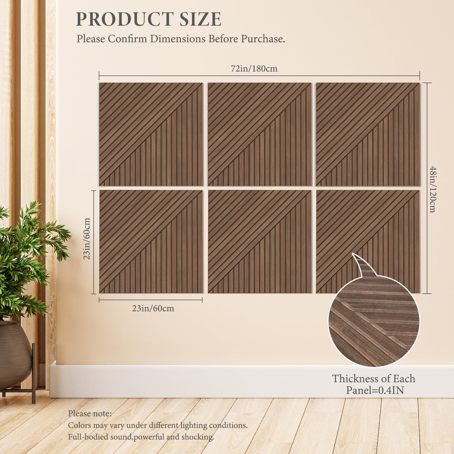 JBER Acoustical Wall Panels - 6 PCS 23.6 X 23.6 Inches Wood-Pattern Printing Sound Absorbing Panels, Large Self-Adhesive Decorative Soundproof Wall Panels for Studio,Home & Living Room(Teak)