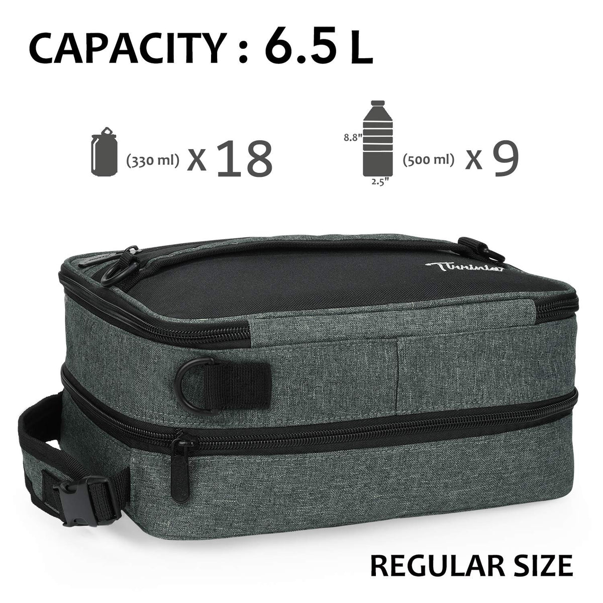 Tirrinia Expandable Insulated Lunch Bag for Men Women – Leakproof Reusable Cooler LunchBox for Kids & Adults with Shoulder Strap, Perfect for Work, School, Office, Travel,Charcoal