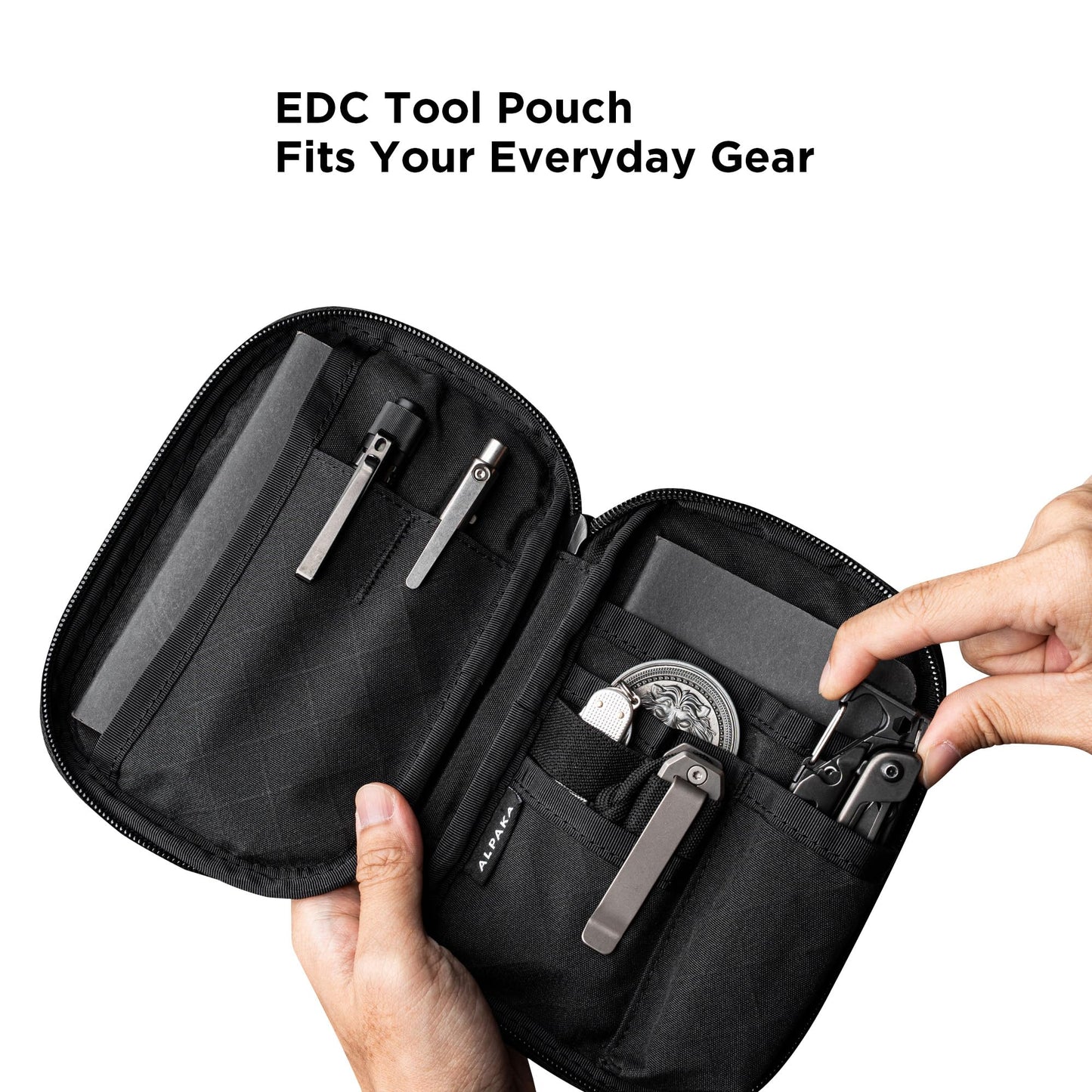 ALPAKA Admin Pouch Pro EDC Organizer - Small Tool Pouch with Smooth Zipper, Weatherproof Storage for Electronics, Cables, Travel Accessories - Black Axogrid 300D Fabric