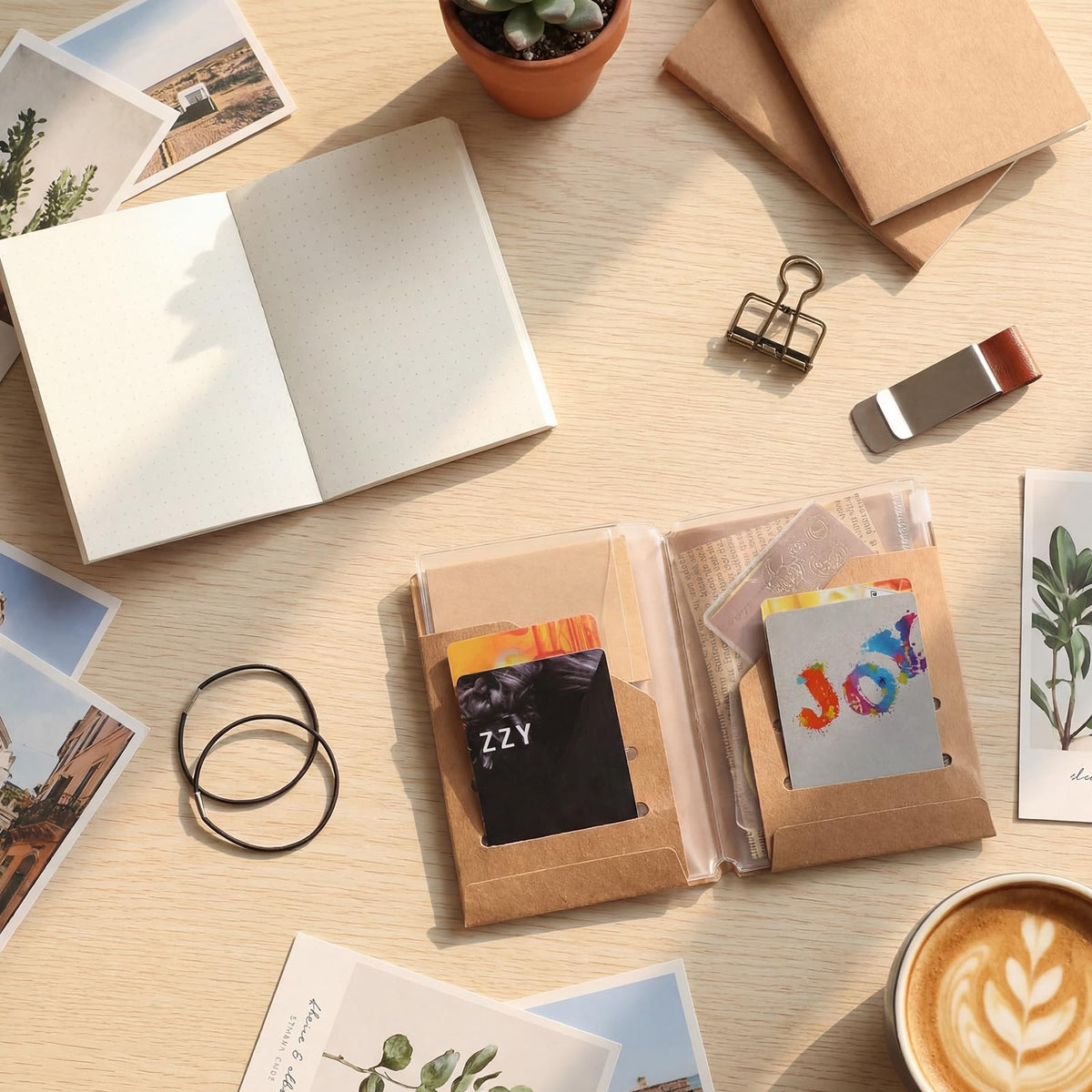 Thenshop Travelers Notebook Accessories Kit Include Dotted Passport Size Travelers Notebook Inserts, Travel Kraft File Folder, Zipper Case, Pen Holder, Binder Clip and Elastic Bands