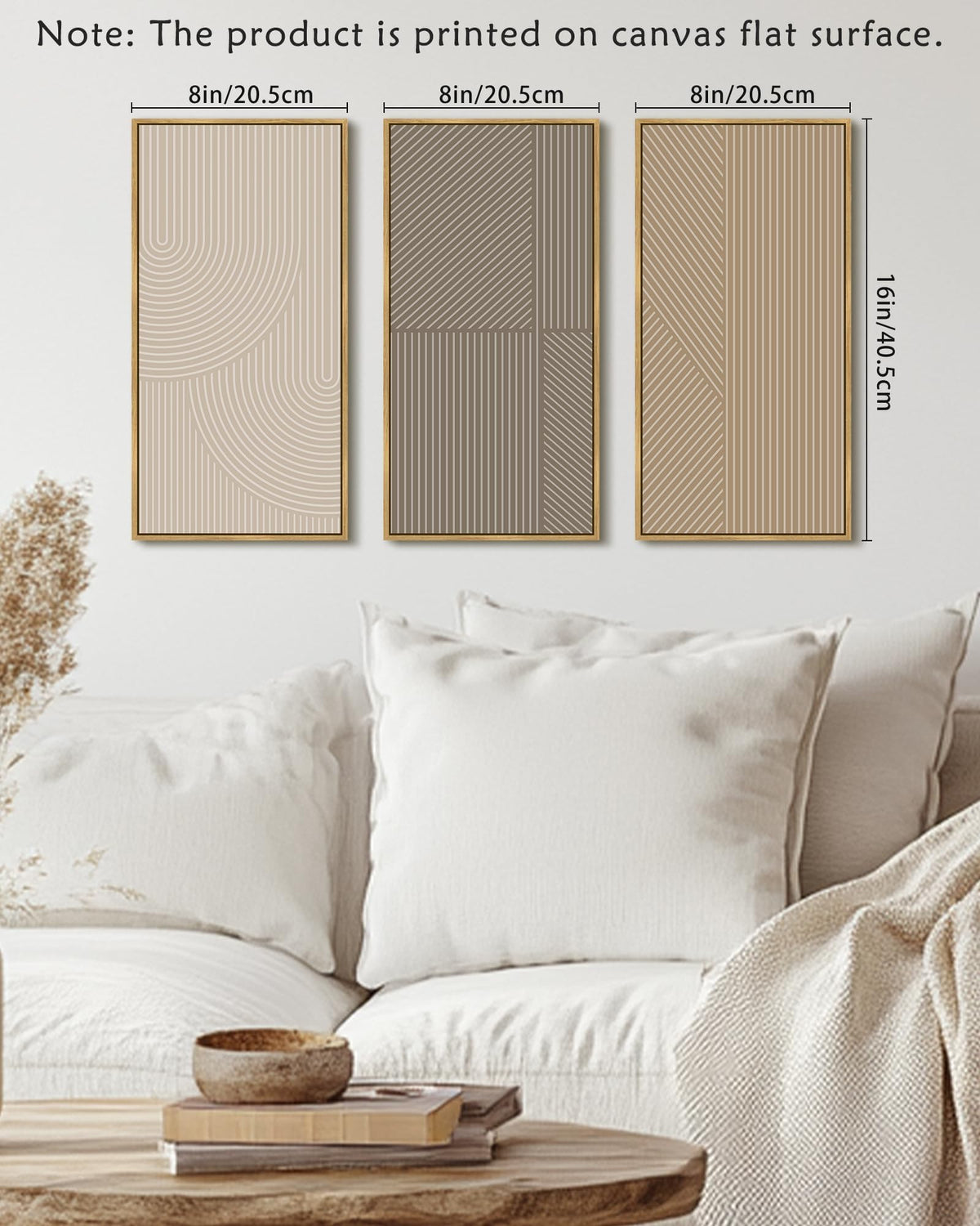 KUVIOKE Boho Minimalist Abstract Framed Wall Art Modern Line Wall Decor Geometric Artwork Kitchen Dining Room 8x16in3pcs Natural Framed