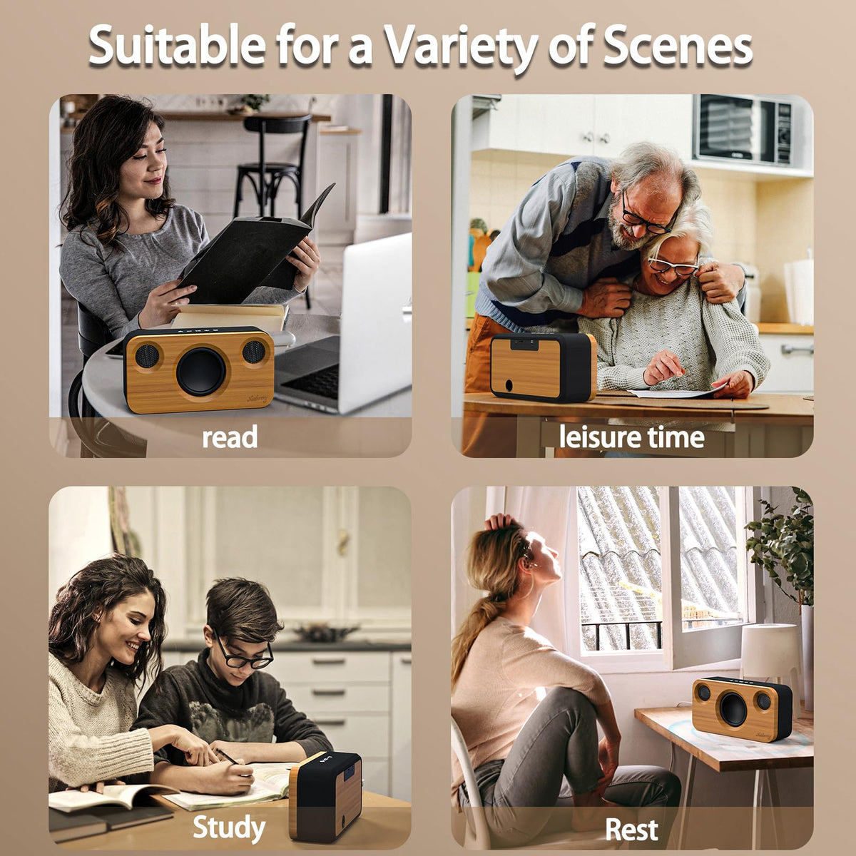 Xinborry Bluetooth Speaker with Deep Bass, 40W(Peak) Wireless Portable Speaker with AUX, TF Card, Stereo Sound Wood Home Audio Sync up to 100 Bluetooth 5.3 Speakers for Home Party, Outdoor Camping