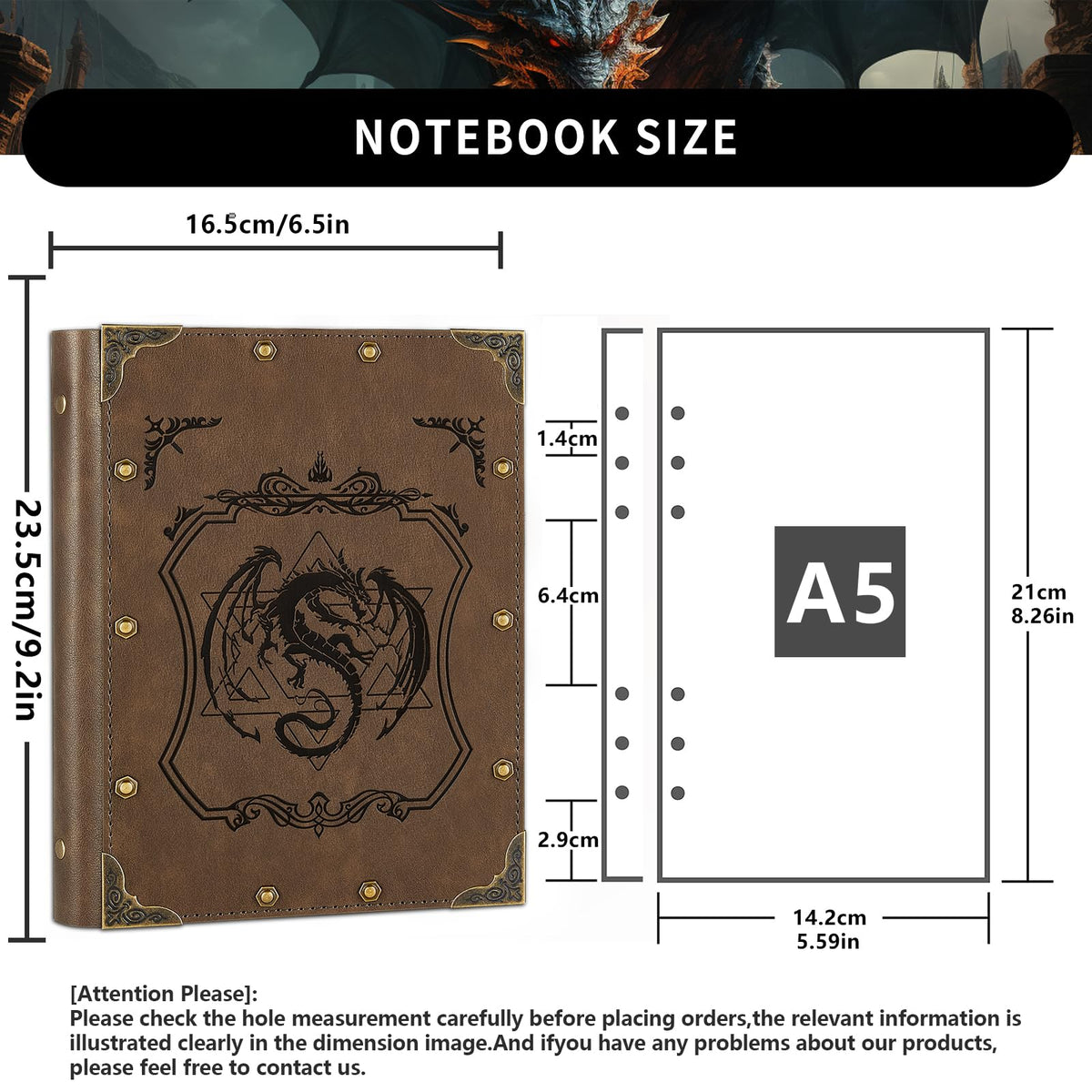DUROTAN DND Notebook Journal Refillable Binder A5 400 Pages for Dungeons and Dragons Accessories D&D Gifts,Writing Notebook Gift for Men&Women