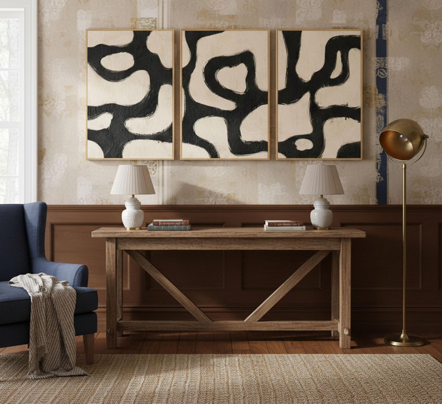3Pcs Minimalism Abstract Boho Canvas Wall Art Modern Neutral Black And Beige Bohemia Geometric Pictures Wall Decor Poster Print Artwork for Living Room, Bedroom, Office Room Decoration Unframed
