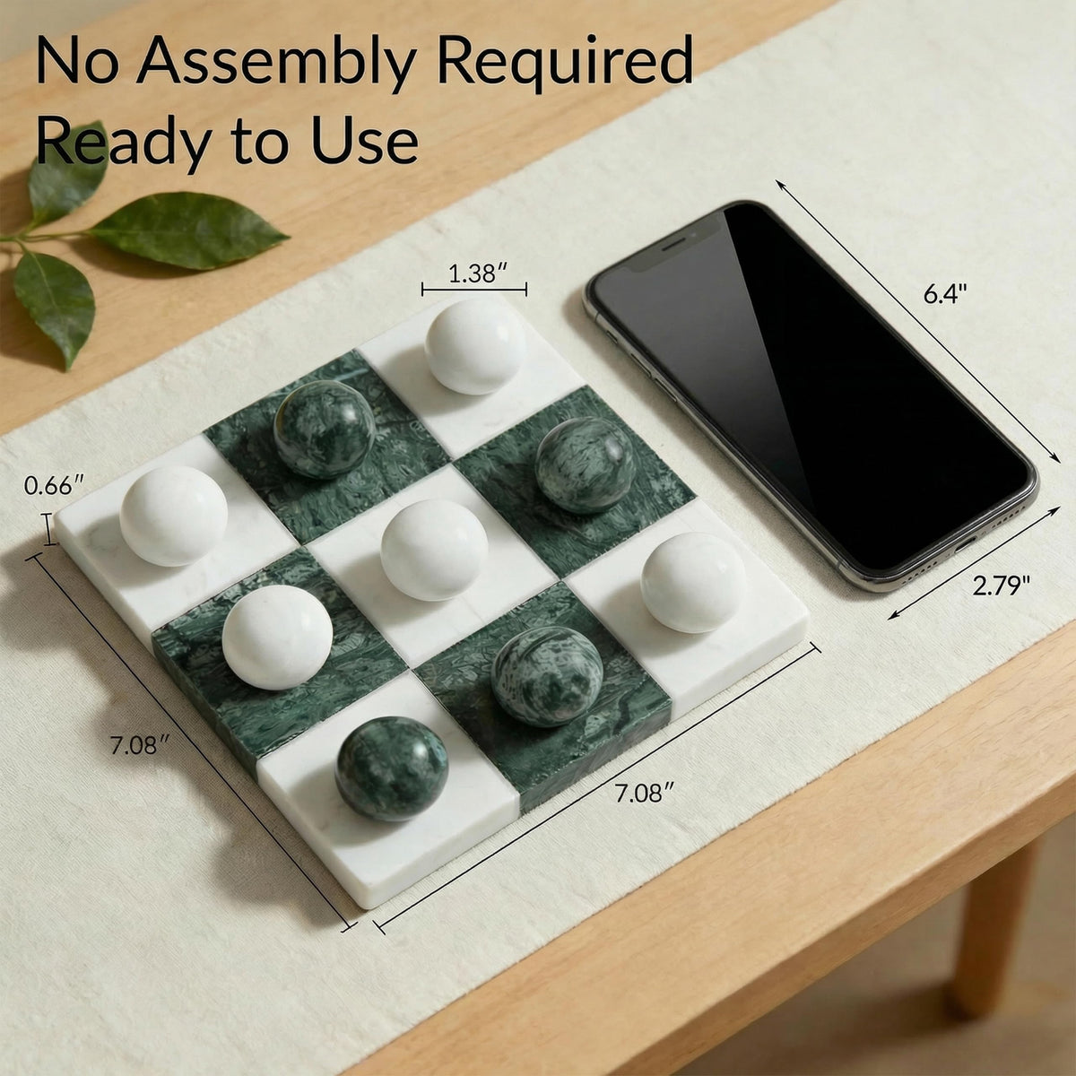Green Marble Tic Tac Toe Board, Fresh Elegant Checkerboard, 7x7 Inch Premium Handcrafted Marble Tic Tac Toe Board, Modern Room Decor for Living Room, Office, Coffee Table