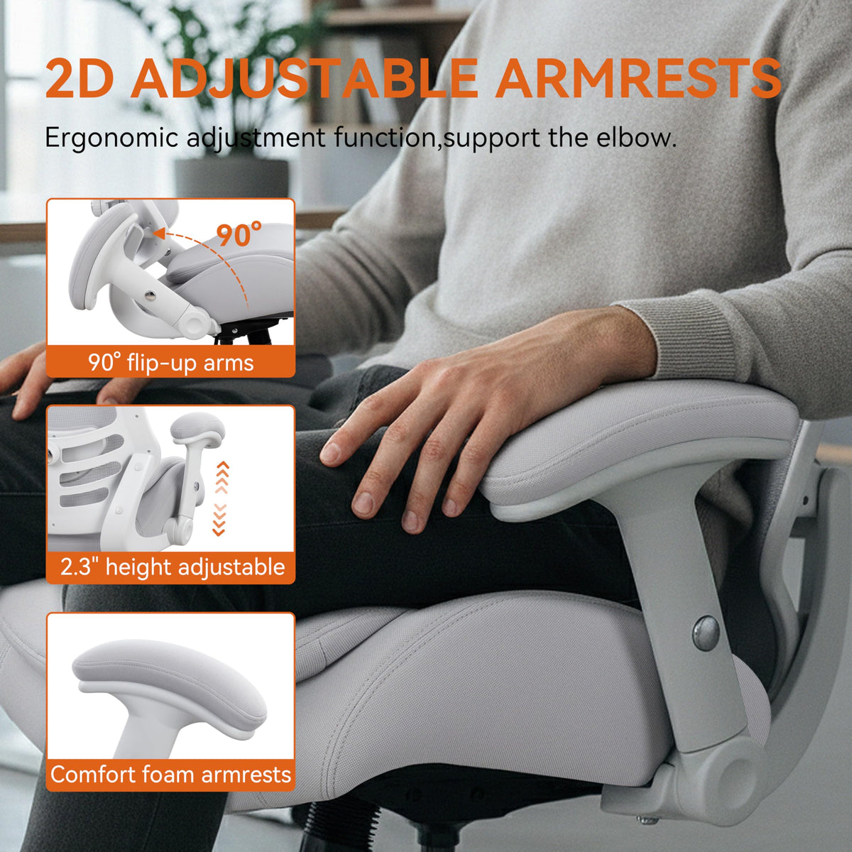 BOLISS Ergonomic Drafting Chair High Back Tall Office Chair for Standing Desk with Double-Layer Seat Cushion, Adjustable Headrest & Lumbar Support, Flip-Up Arms, and Metal Foot Ring (Grey)
