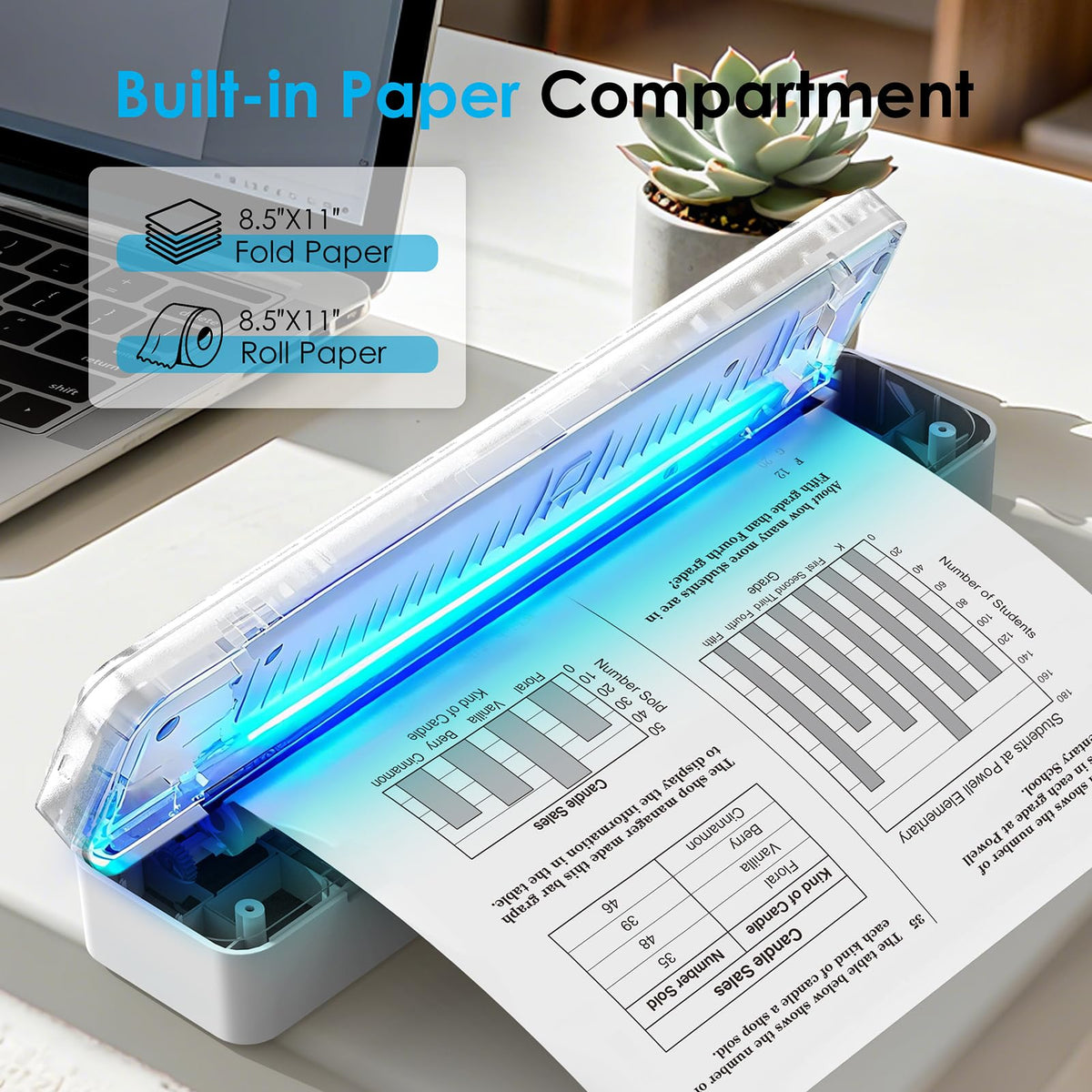KNAON Bluetooth Thermal Printer, Portable Printer Wireless for Travel,Office&School, Includes 3 Rolls Paper – Supports US Letter,A4 Thermal Paper, Inkless Printing, Compatible with iOS,Android&Laptops
