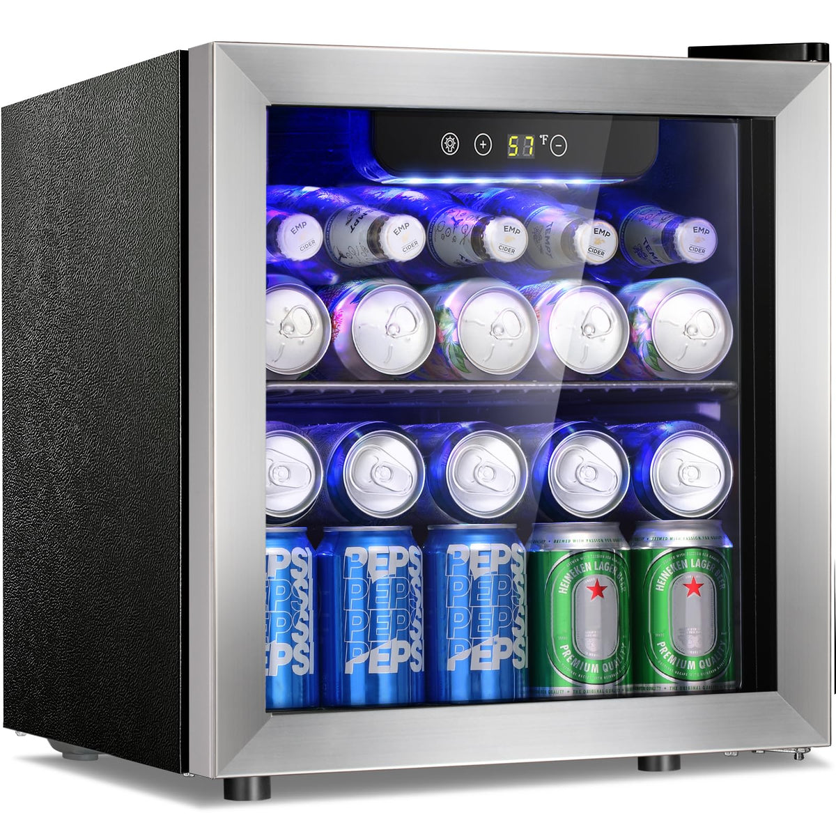 Antarctic Star 48 Can Beverage Refrigerator,12 Bottle Wine Cooler with Stainless Steel Glass Door, Digital Temperature Display,Electronic Temperature Control, Silver