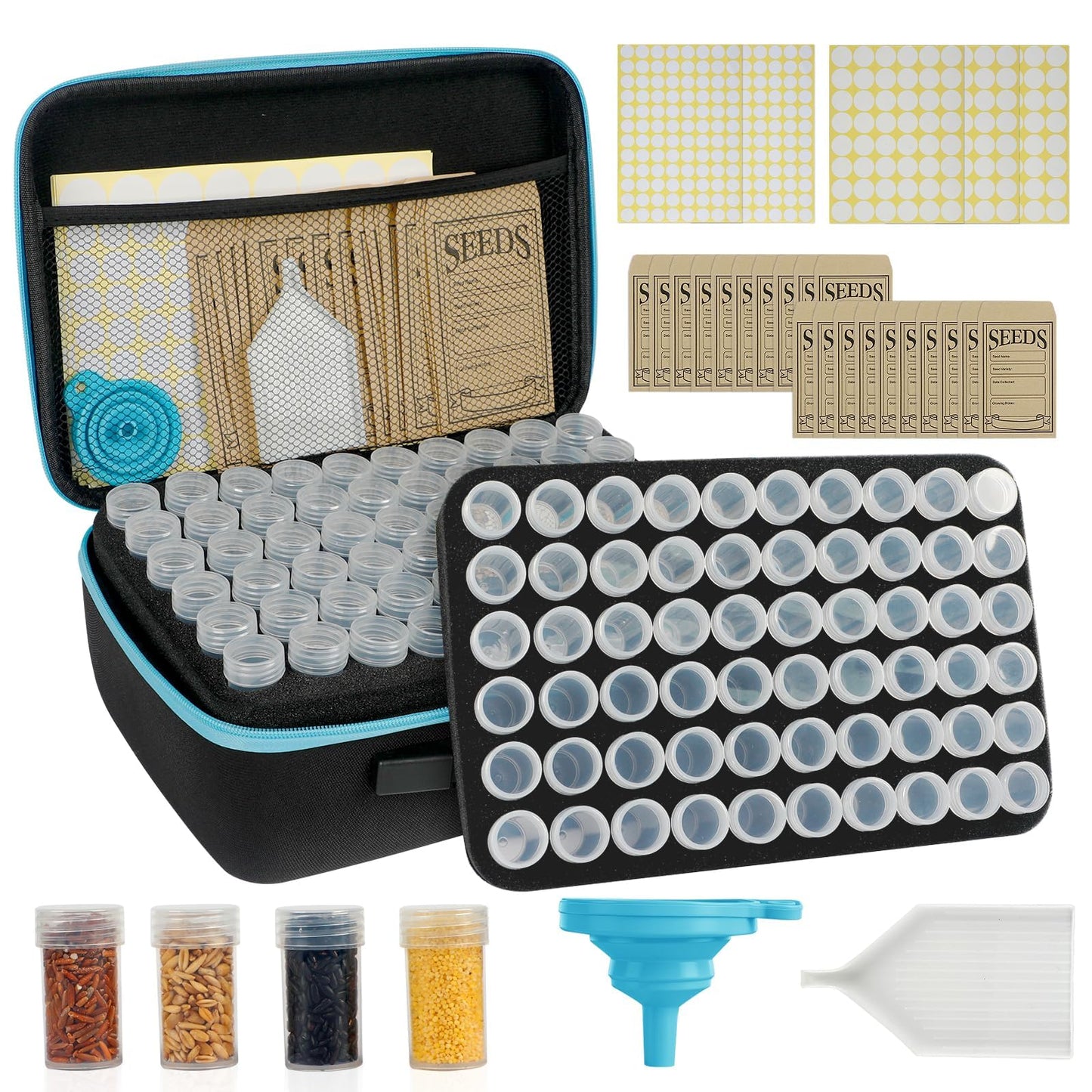 Pawfly 120-Slot Seed Organizer Box with Zipper for Storage, Includes 20 Envelopes, Labels, Tweezers & Tray (Seeds not Included), Sturdy & Portable Seed Storage Saver for Packets, Bank, Gardening