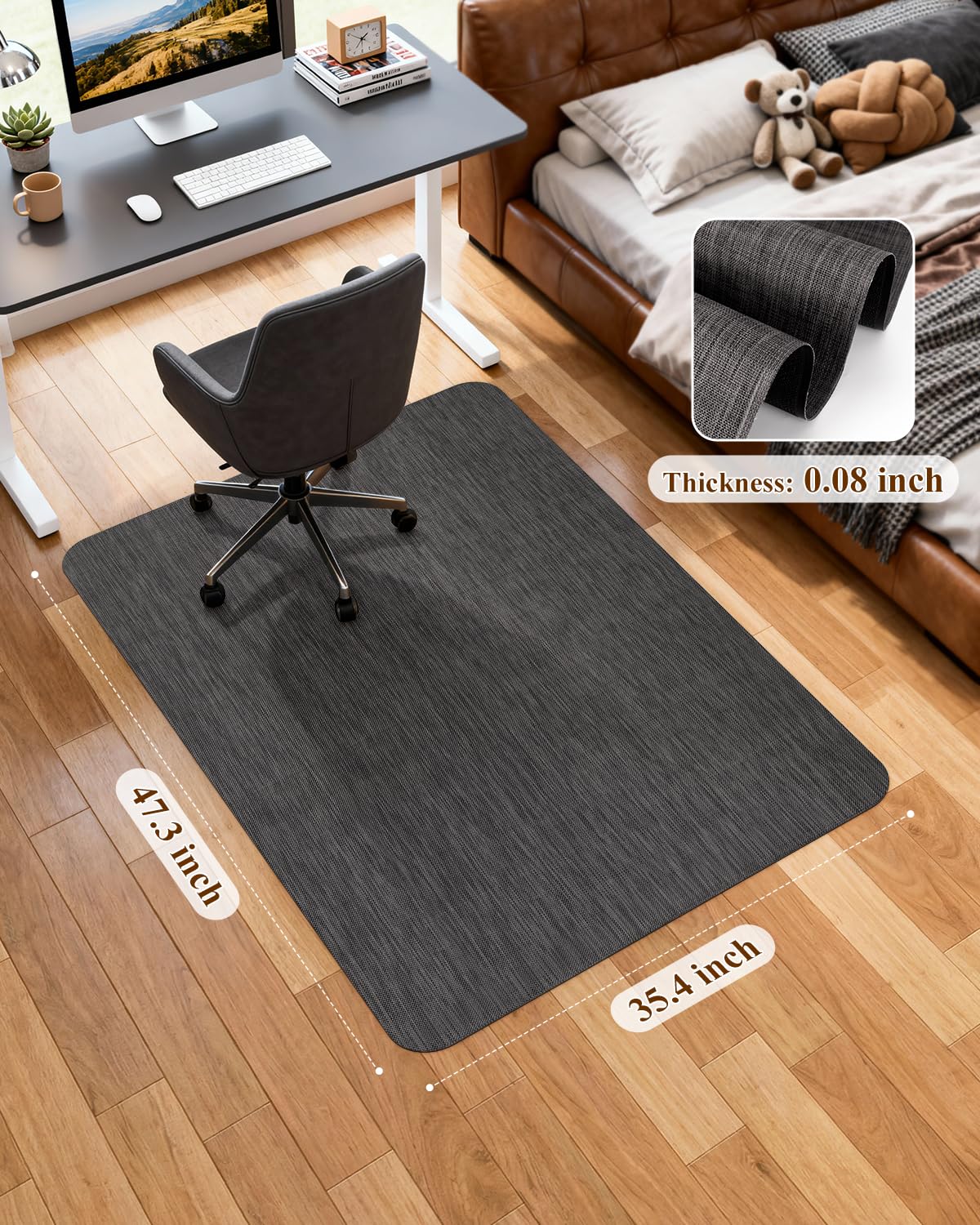 Soimeat Office Chair Mat for Hardwood Floor, 35.4" x 47.2" Non-Slip Desk Computer Chair Mat, PVC Floor Mat for Rolling Chair, Heavy Duty Wood/Tile Floor Protector Desk Rug for Home Office, Black