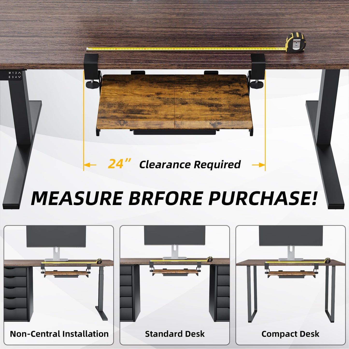 ETHU Keyboard Tray Under Desk, 19.7" X 12.2" Small Size C Clamp Keyboard Drawer Under Desk, Computer Keyboard Stand Slide Pull Out, Ergonomic Keyboard Tray for Home, Office (Wood)