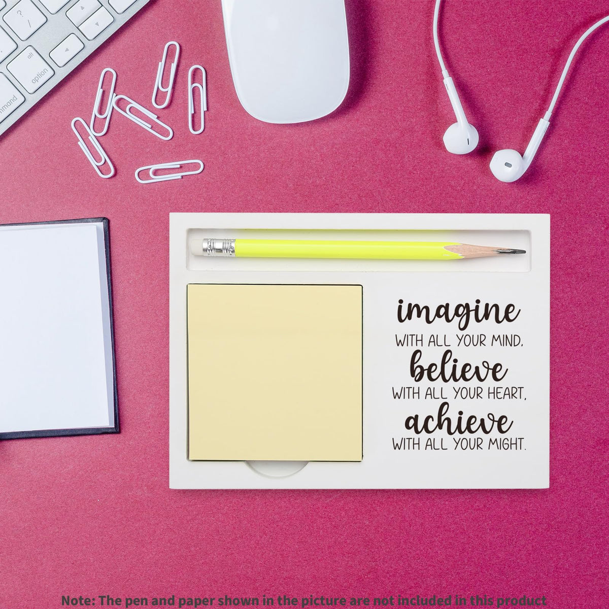 Positive Affirmations Imagine Believe Achieve Sticky Note Holder, Inspirational Desk Organizer for Teacher Coworker Graduate, Motivational Gift for Office Classroom Note Pad Holders KBB03