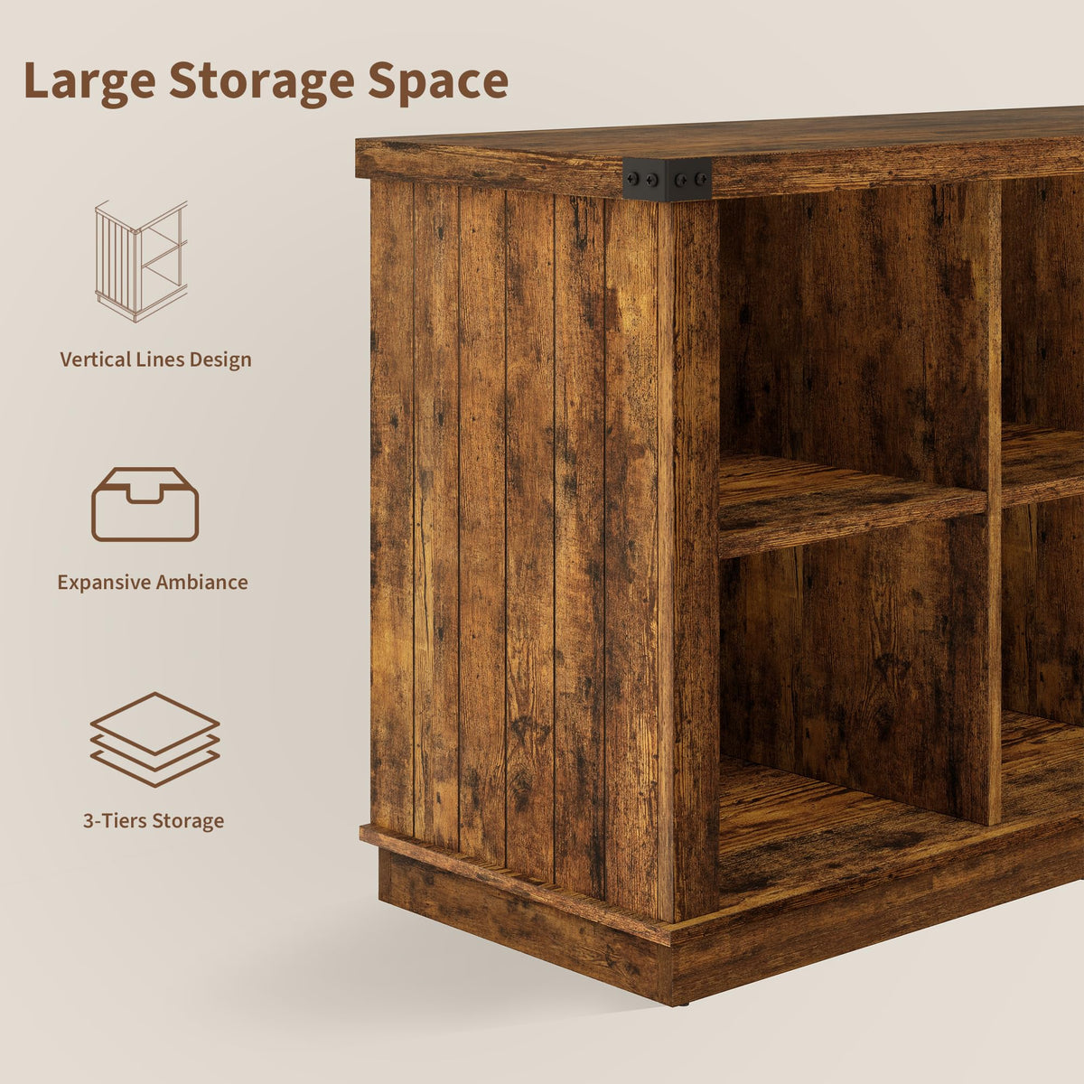 Garvee 8 Cube Book Shelf, Rustic Farmhouse Wood Horizontal Bookshelf, Long Freestanding Bookcase Cabinet, 2-Tier Storage Organizer for Living Room, Entryway, Office, Retro Brown