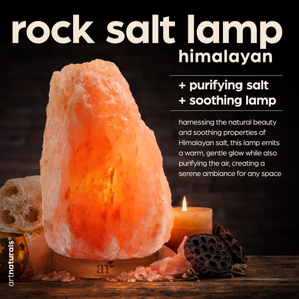 Artnaturals Himalayan Rock Salt Lamp - Natural Glow Night Light -Hand Carved Pink Crystal from Pure Salt - for Rest, Relaxation and Energy - Real Wooden Base (Pink)