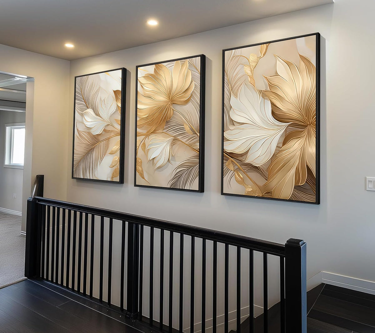Modern Abstract Gold Botanical Canvas Wall Art Fashion Plants Wall Decor Pictures Leaf Light Luxury Poster Prints Flowers Painting Artwork for Living room Office Decoration 12x16in Frameless