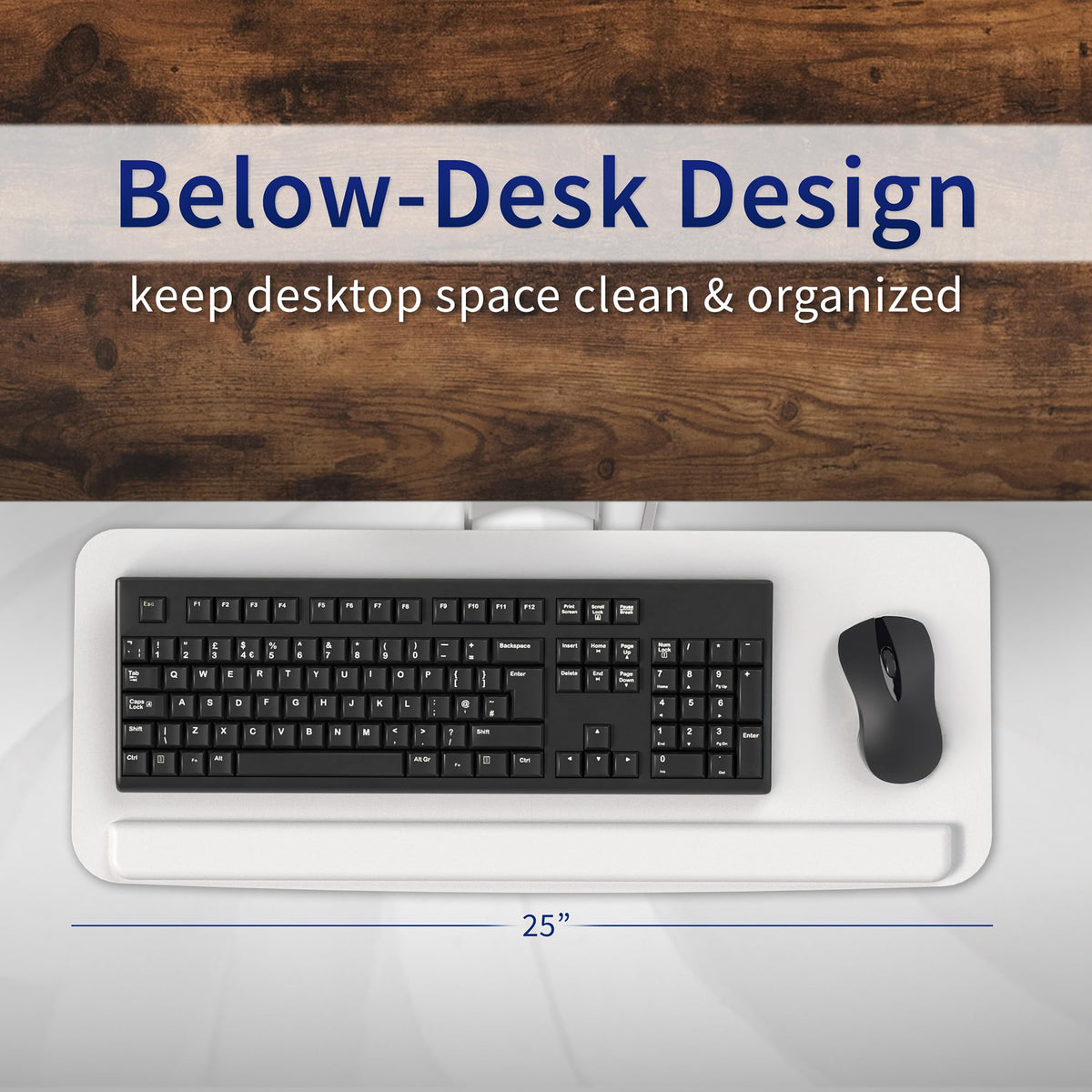 VIVO Adjustable 25 x 10 inch Computer Keyboard and Mouse Platform Tray Ergonomic Under Table Desk Mount Drawer Underdesk Shelf, White, MOUNT-KB03W