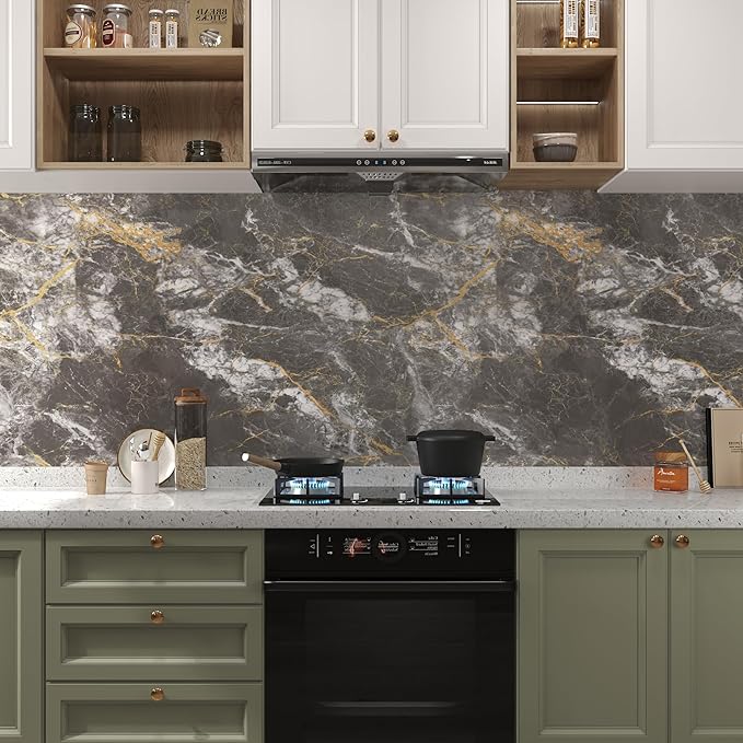 BAYYA 48"x354" Extra Wide Marble Contact Paper Dark Grey Marble Wallpaper Peel