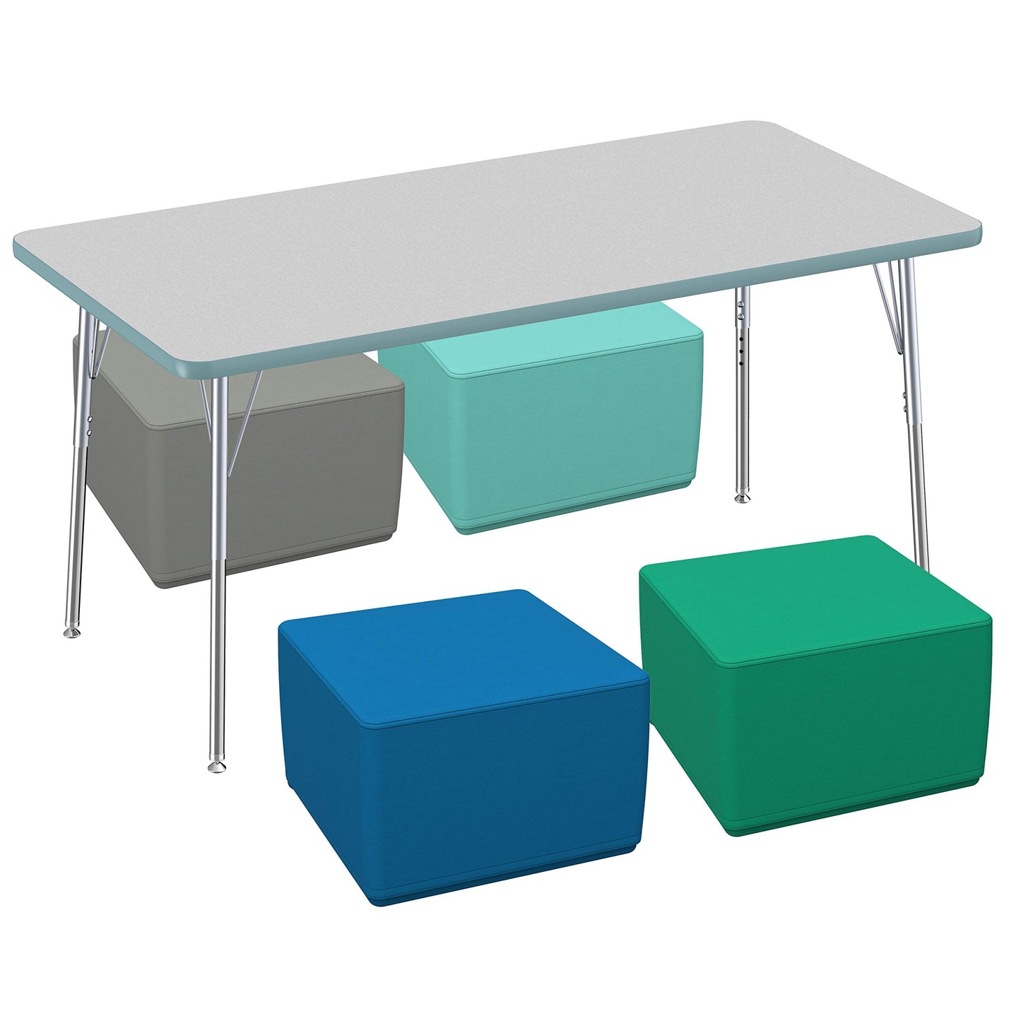 FDP SoftScape 18" Square Ottoman, Collaborative Flexible Seating for Kids, Teens, Adults, Furniture for Classrooms, Offices and In-Home Learning, Junior 12" H, (4-Piece Set) - Contemporary