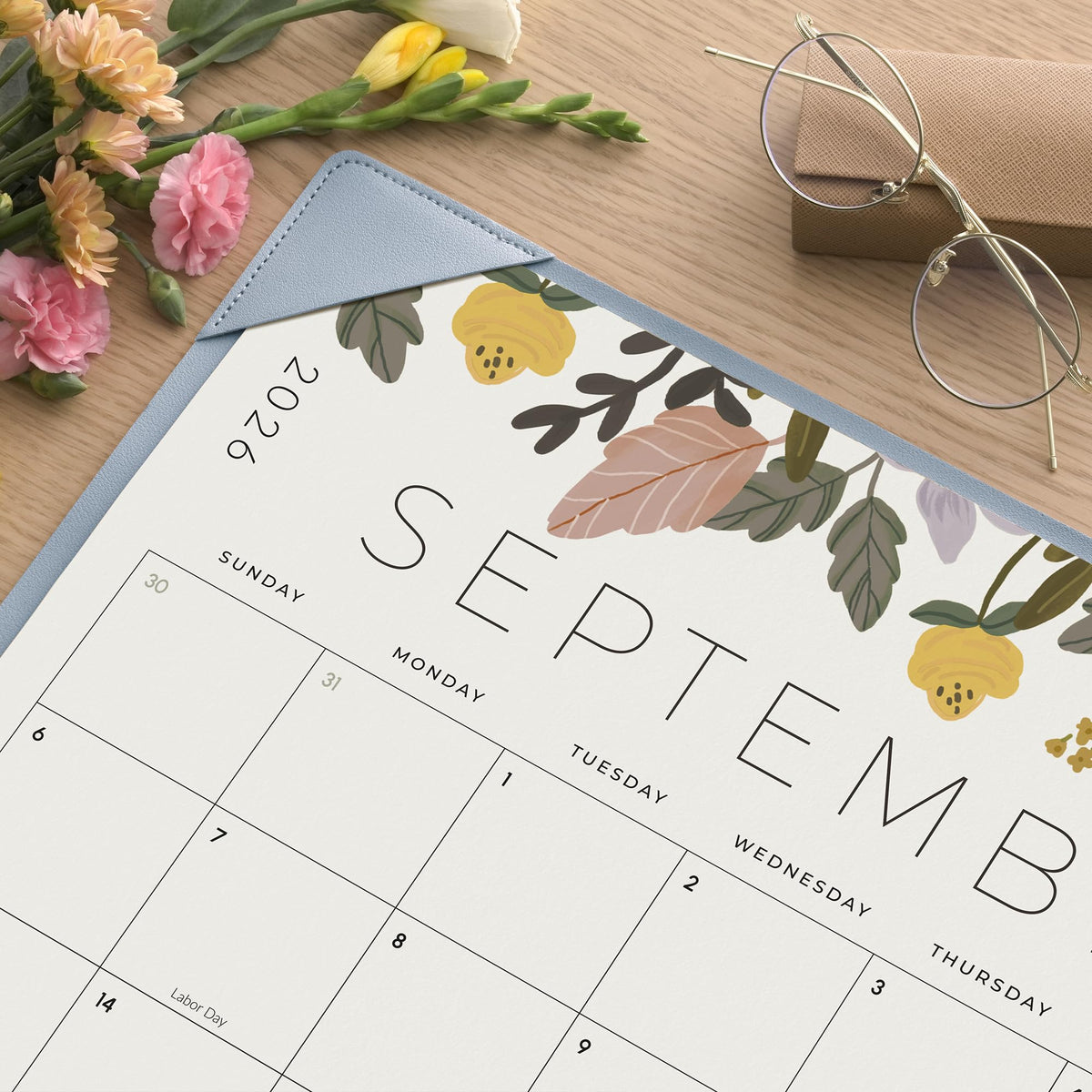 Desk Calendar 2026 with Desktop Mat, Cabbrix Large Desk Pad Calendar 22 x 17 Inch 18 Months Runs From July 2026 to December 2027, Floral Design Calendar 2026 for Home School and Office (Blue)