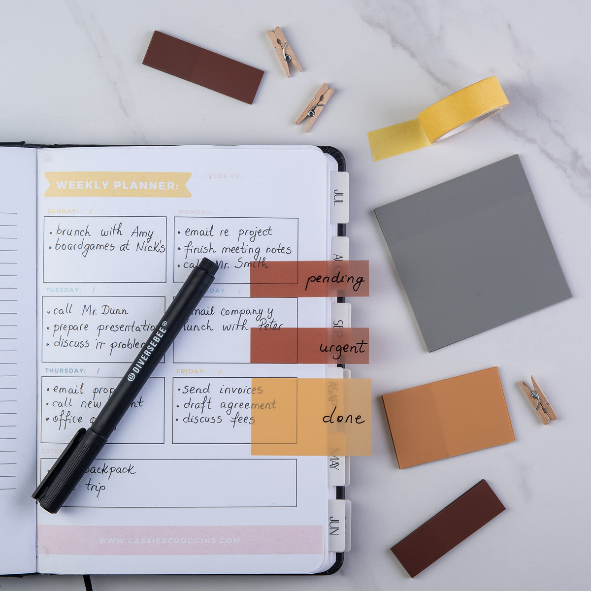 DiverseBee Transparent Sticky Notes (Includes Quick Dry Pen), Cute Clear Sticky Tabs, Translucent Page Flags Book Markers Stickers, Planner Accessories Bible Journaling Study Office Supplies (Dune)