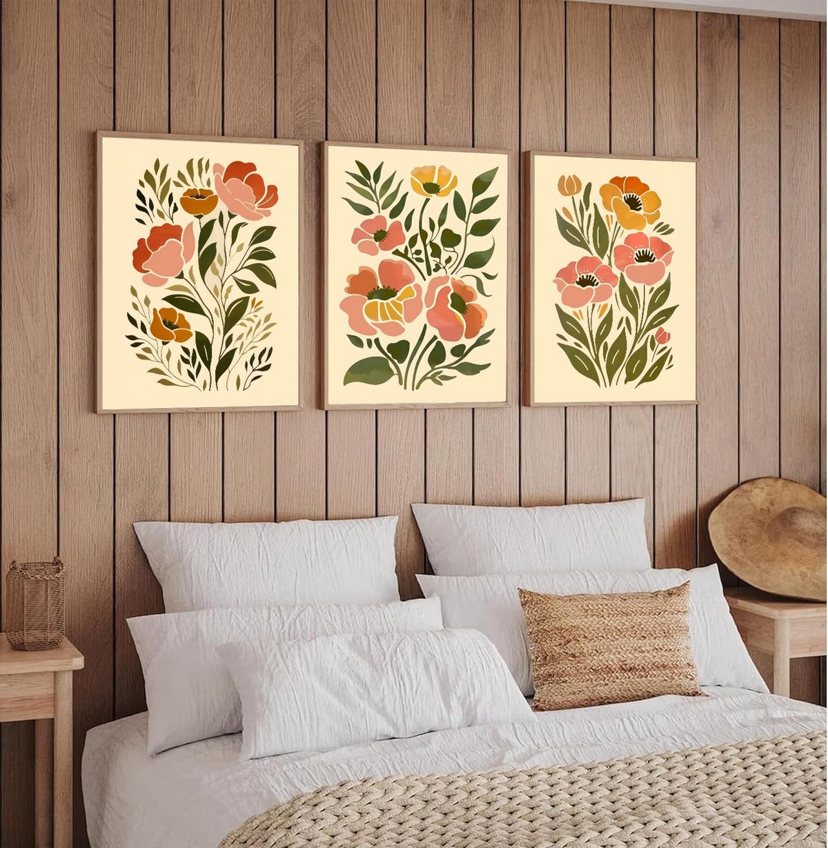 SFXYRTAH 3Pcs Boho Floral Wall Art Abstract Botanical Flower Posters Neutral Beige Green Minimalist Plant Prints for Living Room Bedroom Office Home Decor Unframed (12x16in posters)