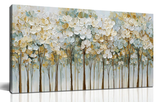WVMAPTA Tree Prints Wall Art for Living Room Flower Artwork for Walls Office Green and White Wall Decor for Bedroom Size 20 x 40 Inch
