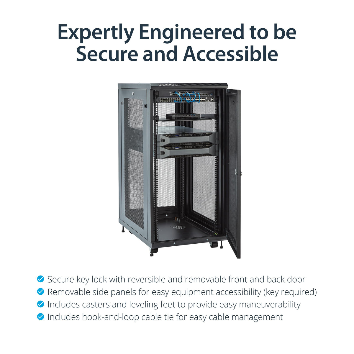 StarTech 24U Enterprise-Grade Server Rack Cabinet Kit, 19in Enclosed 4-Post Rack with Shelf and Cable Management, 29in (75cm) Mounting Depth, 992lb (450kg) Capacity