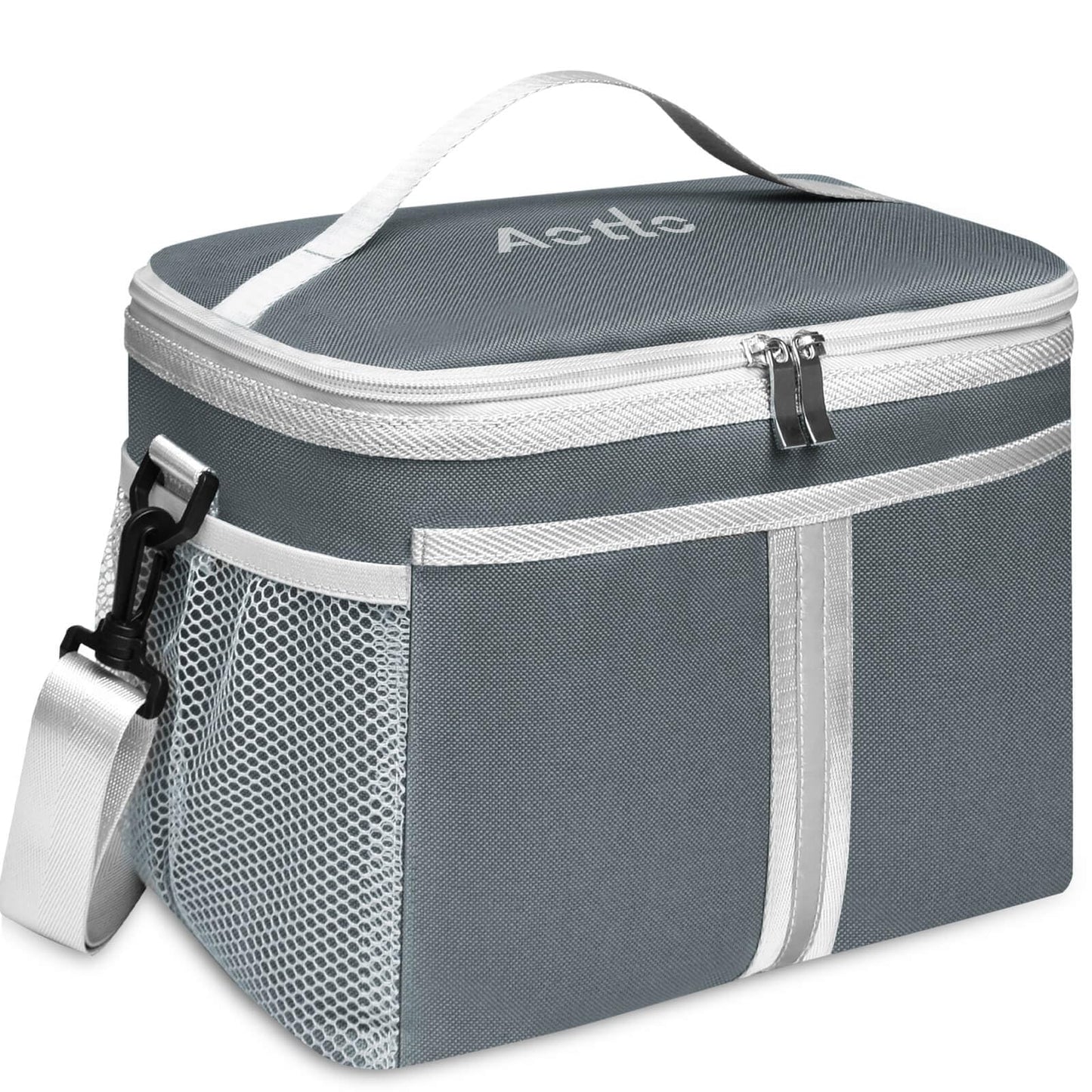 Aotto Insulated Lunch Bag - Large Thermal Tote for Women & Men, Reusable Cooler with Front Pocket, Dual Side Pockets, Interior Mesh Organizer & Adjustable Shoulder Strap for Office, Travel, Picnic