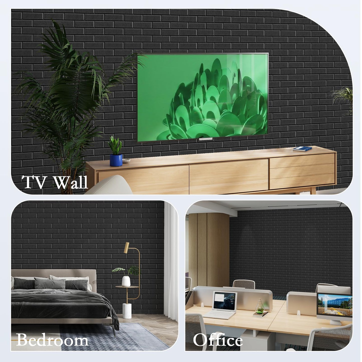 12Pack Acoustic Panels, Self-Adhesive 3D Brick Pattern Sound Proof Panels for Walls, Decorative Sound Dampening Wall Panels for Recording Studios, Offices, Home, 12"×12"×0.4", Black