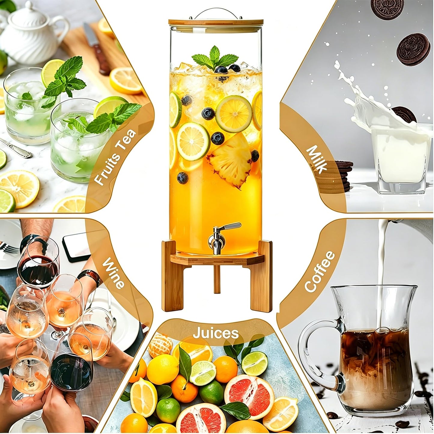 Beverage Dispenser,3.5 Gallon Glass Drink Dispenser with Stand,Stainless Steels Drink Dispenser Spigot,Drink Dispensers for Parties,Beverage Dispenser with Stand for Bars,Restaurants