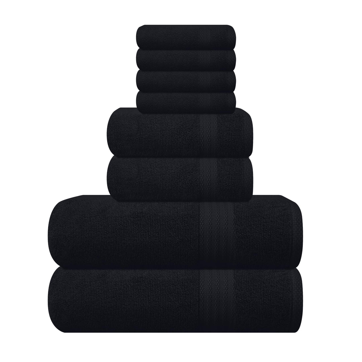 GLAMBURG Ultra Soft 8-Piece Towel Set - 100% Pure Ringspun Cotton, Contains 2 Oversized Bath Towels 27x54, 2 Hand Towels 16x28, 4 Wash Cloths 13x13 - Ideal for Everyday use, Hotel & Spa - Black