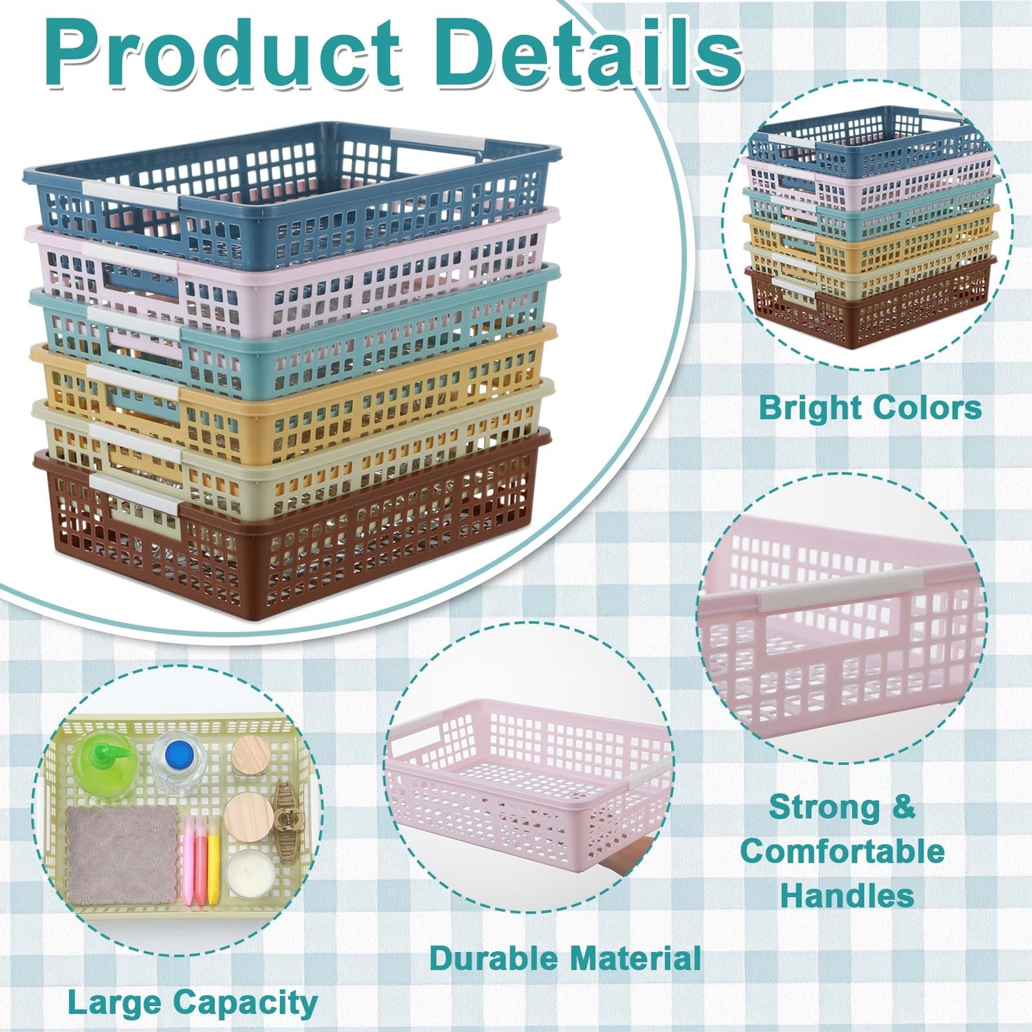 gisgfim 6 Pack Plastic Turn in Paper Trays for Classroom Storage Bin Basket Organizers for School Teacher Supplies Classroom Office Home Organization and Storage Tray Holds 4A Paper File (Retro)