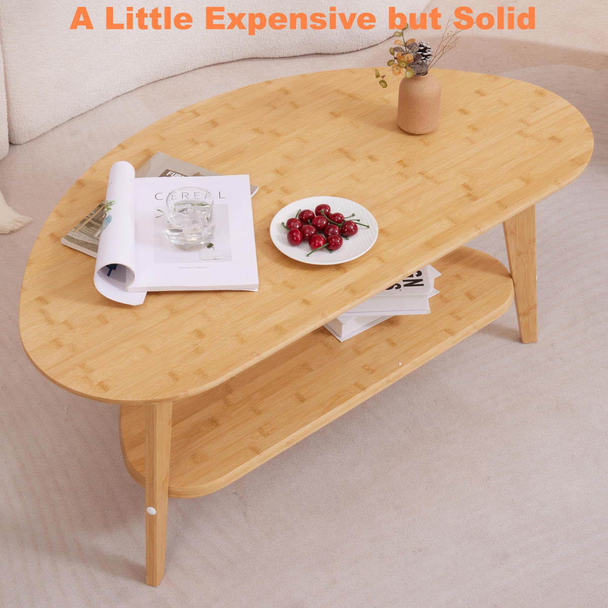 NAVREX Coffee Table, Oval Coffee Tables for Living Room, 100% Solid Wood Coffee Tables, 40.2" Round Center Table for Bedroom Reception Office, Mid Century Modern Coffee Table, Easy Assembly