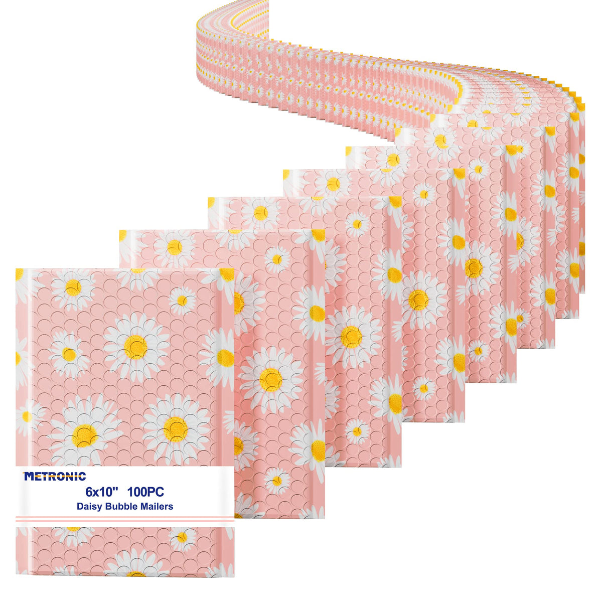 Metronic Bubble Mailers 6x10 Inch 100 Pack Pink Bubble Mailer Usable Size 6x9 Self-Seal Adhesion Padded Envelopes Pretty Padded Mailers for Jewelry, Makeup, Cards, Fancy Daisies