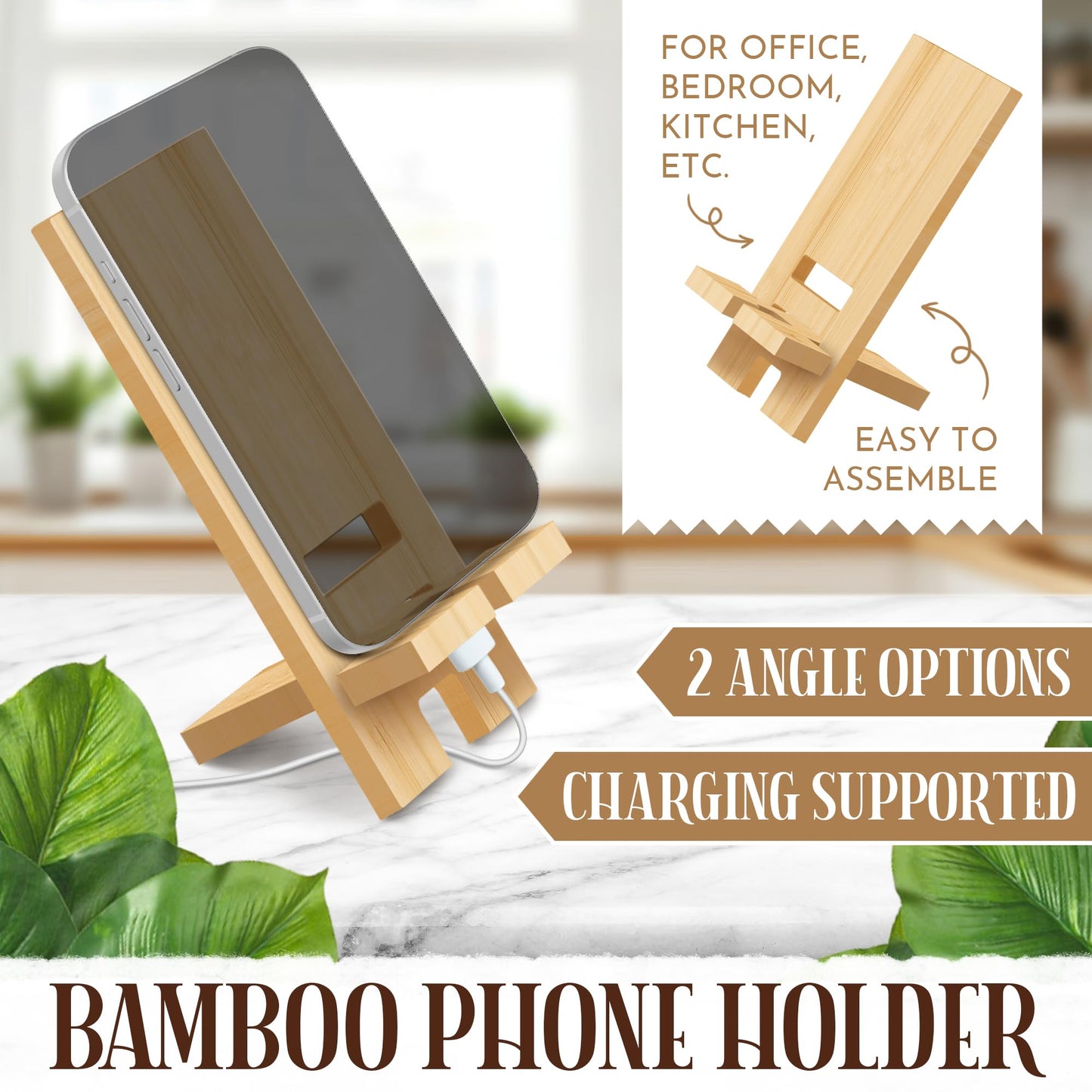 Wooden Cookbook Stand – Solid Acacia Recipe Book Holder for Kitchen Counter | Bamboo Phone Holder Included | 4 Ergonomic Angles | Foldable iPad & Tablet Stand | Gift-Ready Set with Box